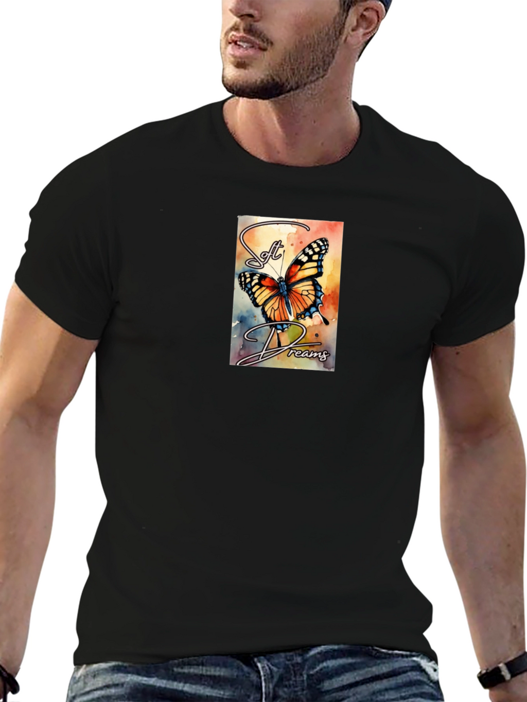 Soft Dreams Butterfly Graphic Tee - Black Cotton Blend