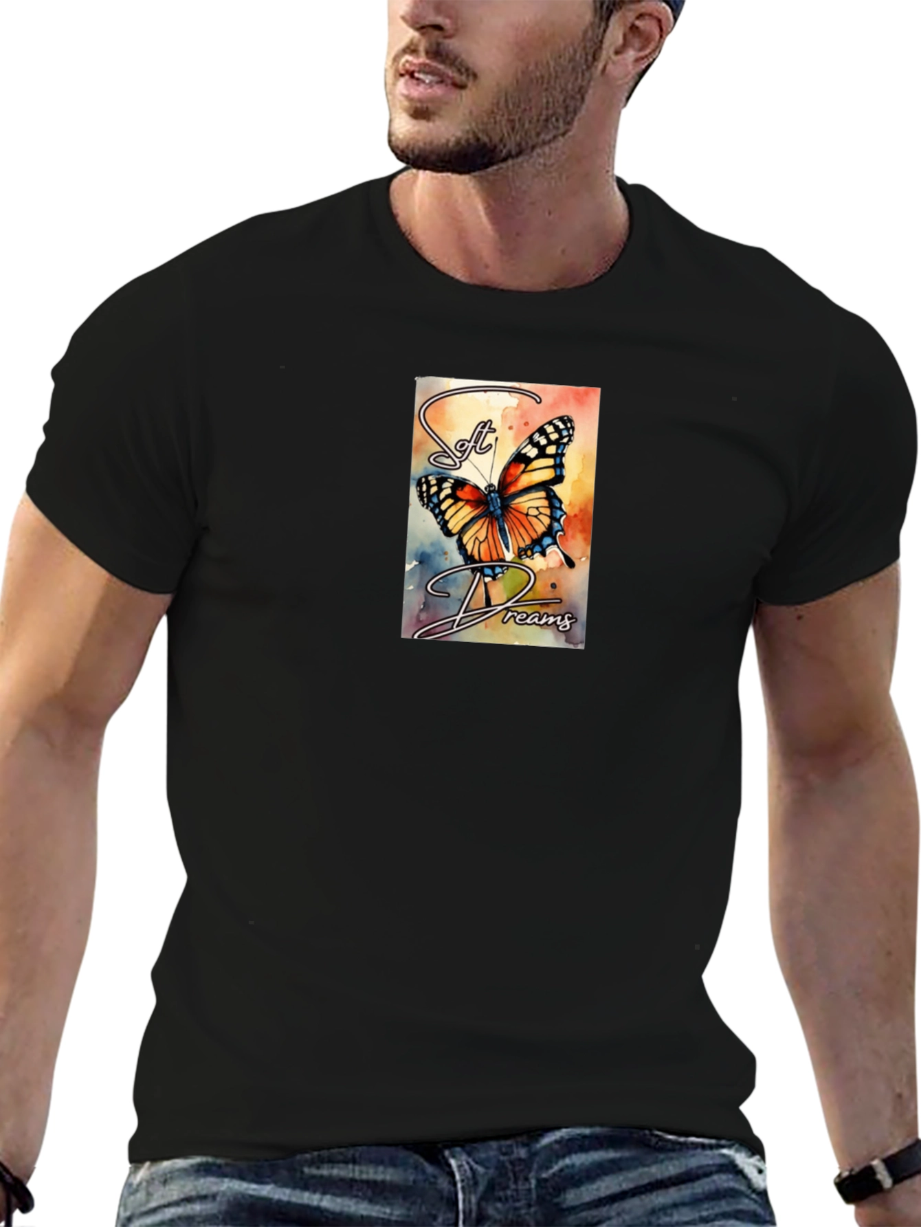 Soft Dreams Butterfly Graphic Tee - Black Cotton Blend