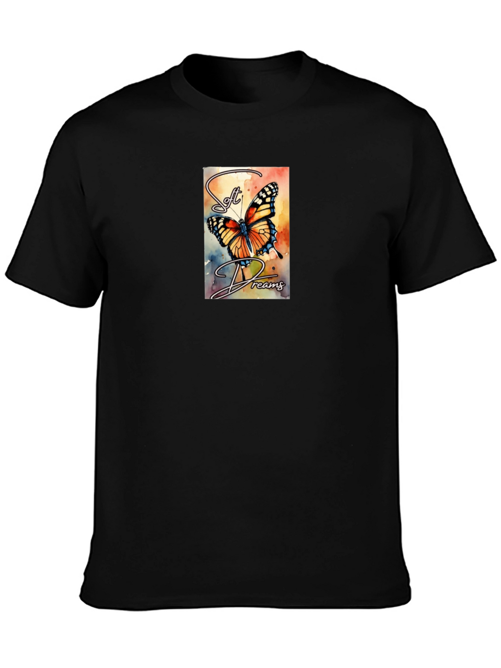 Soft Dreams Butterfly Graphic Tee - Black Cotton Blend