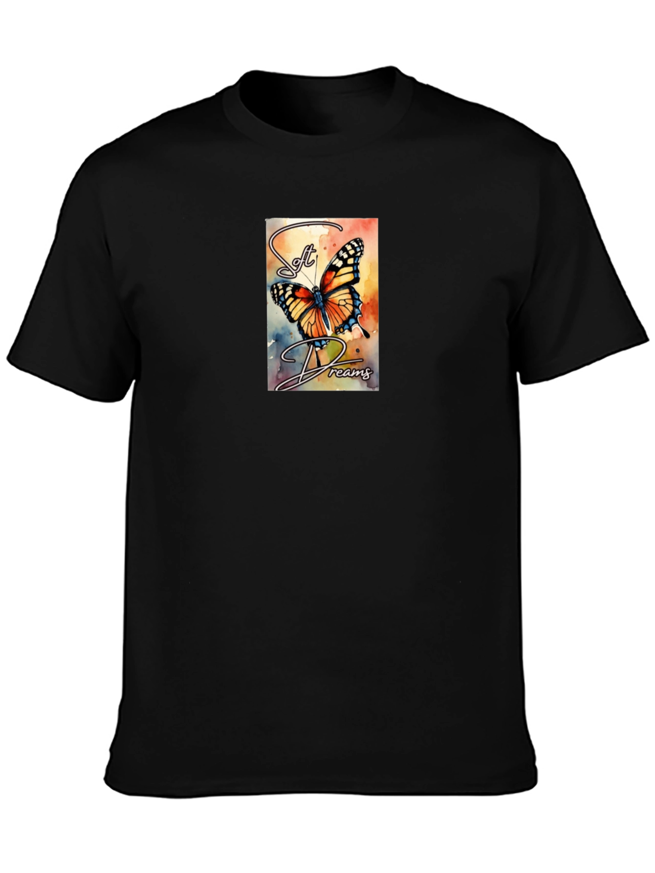 Soft Dreams Butterfly Graphic Tee - Black Cotton Blend