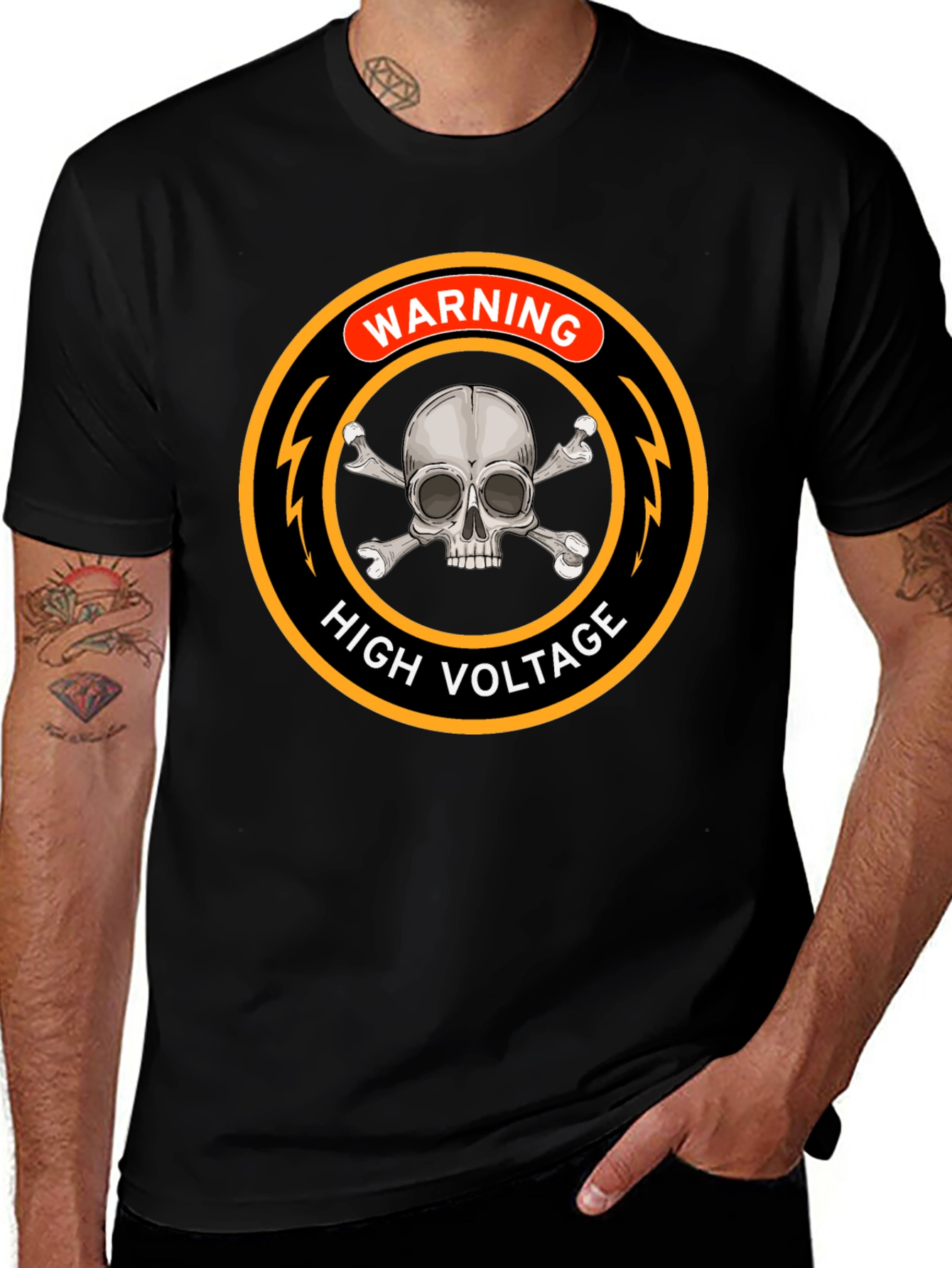High Voltage Skull Warning Black T-Shirt