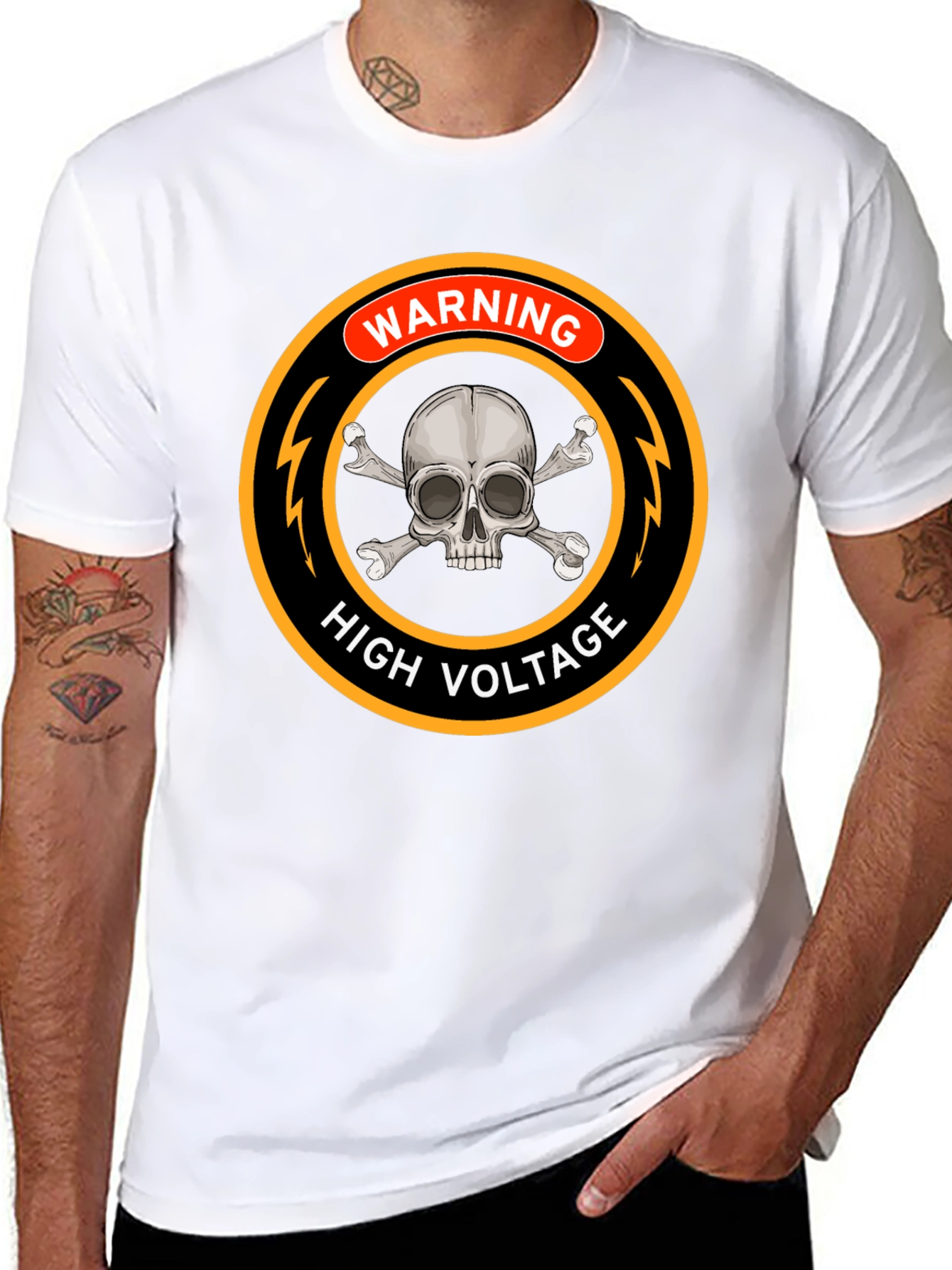 High Voltage Skull Warning Black T-Shirt