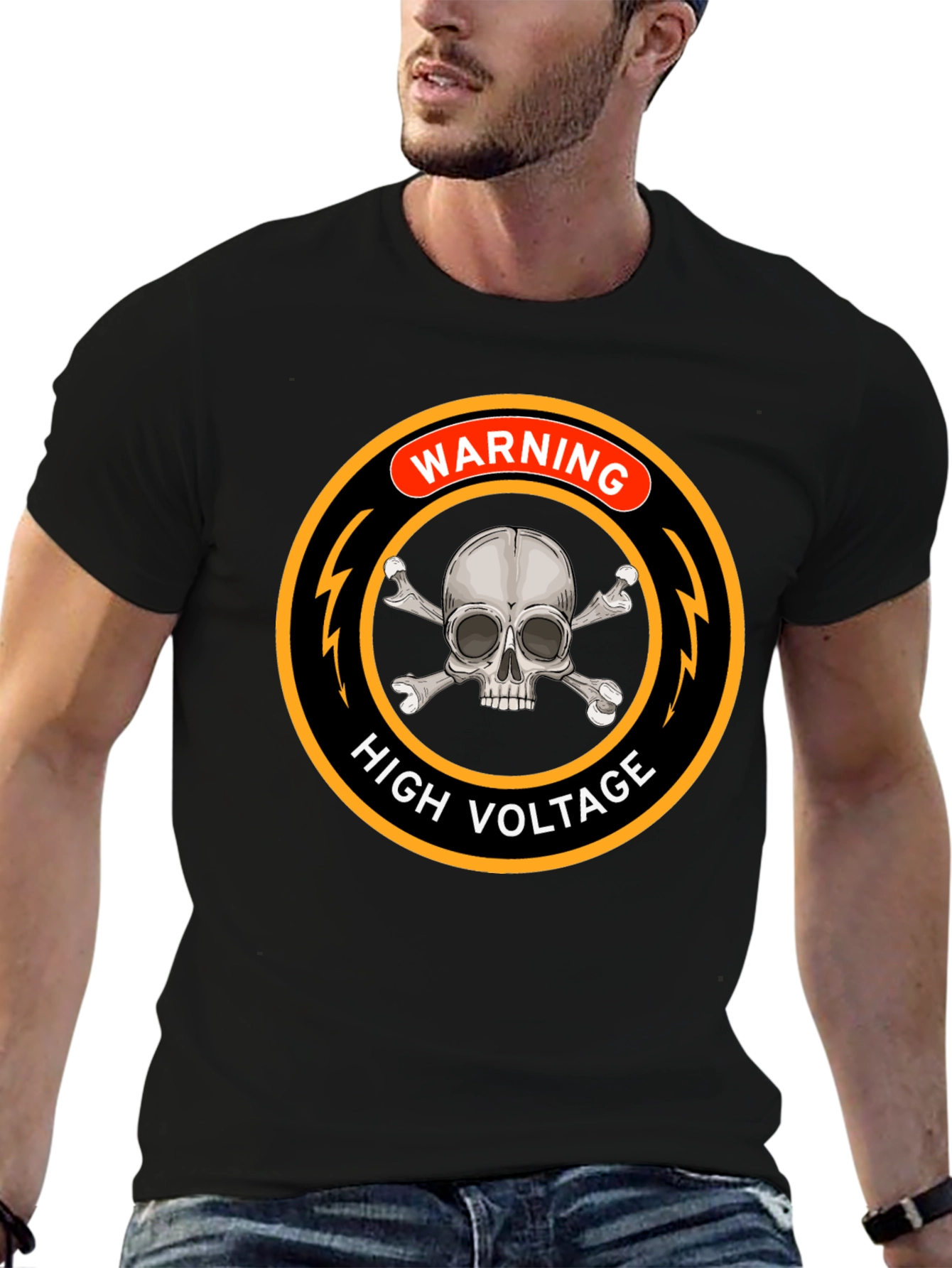 High Voltage Skull Warning Black T-Shirt