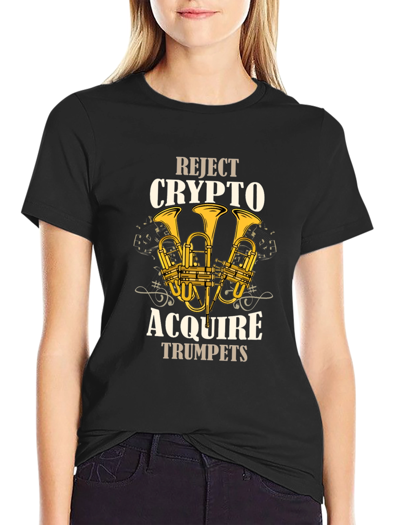Reject Crypto Acquire Trumpets Graphic T-Shirt