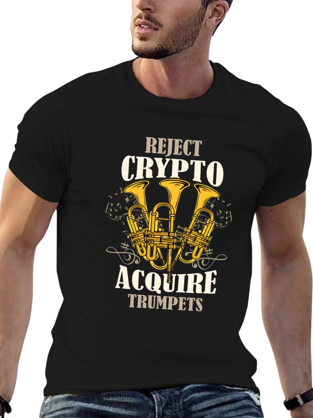 Reject Crypto Acquire Trumpets Graphic T-Shirt
