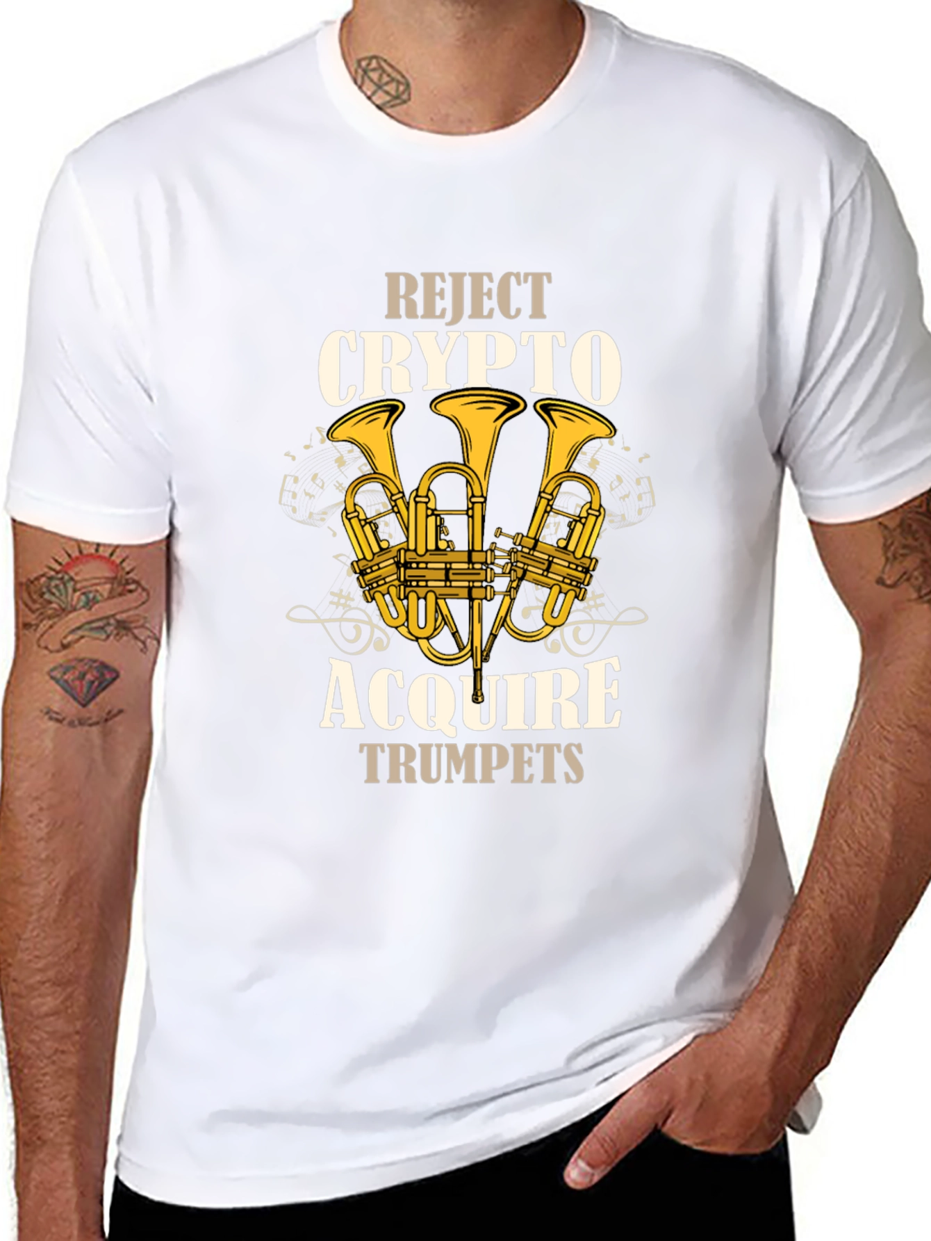 Reject Crypto Acquire Trumpets Graphic T-Shirt