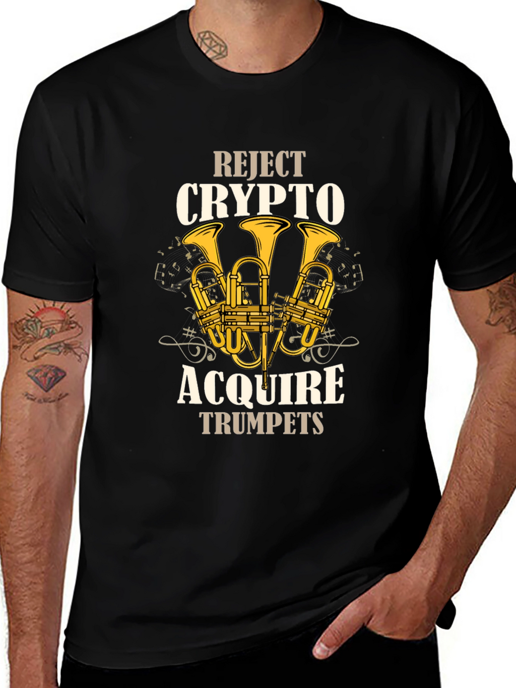 Reject Crypto Acquire Trumpets Graphic T-Shirt