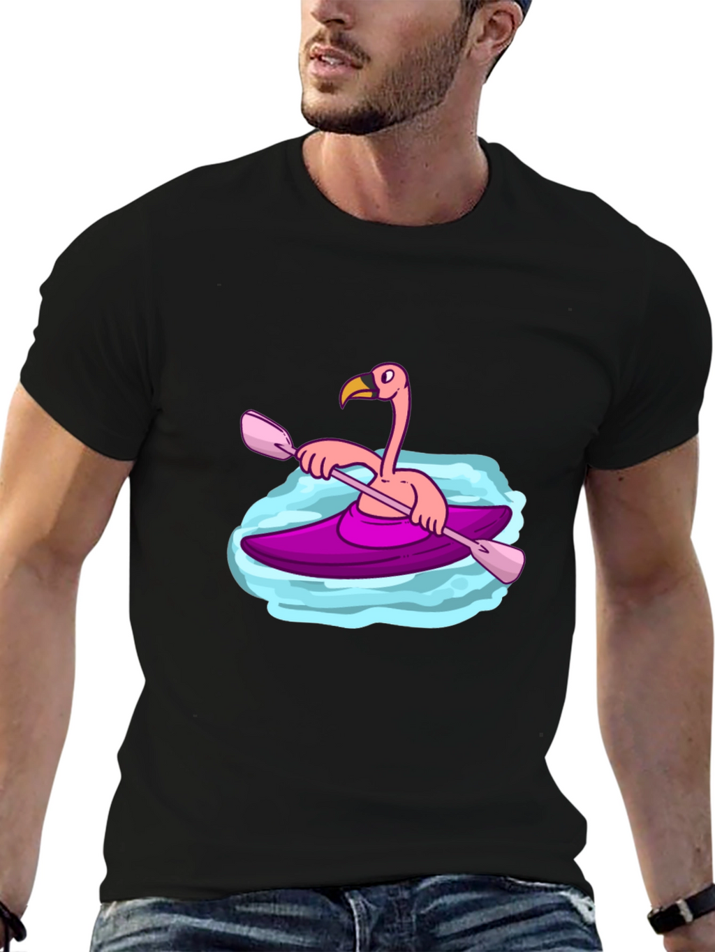 Flamingo Kayak Black T-Shirt