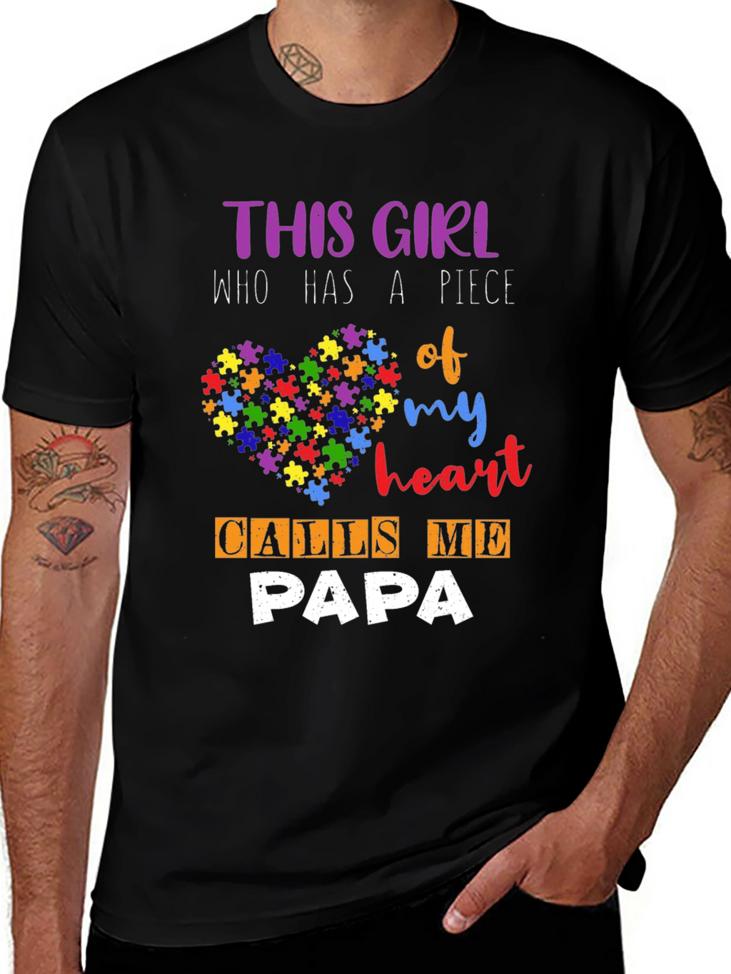 Autism Awareness Papa T-Shirt - Puzzle Heart Design