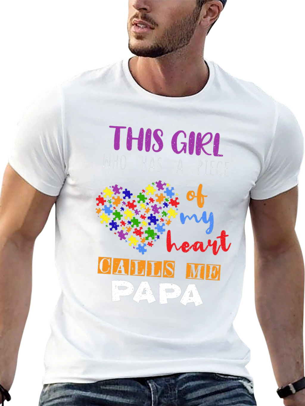 Autism Awareness Papa T-Shirt - Puzzle Heart Design