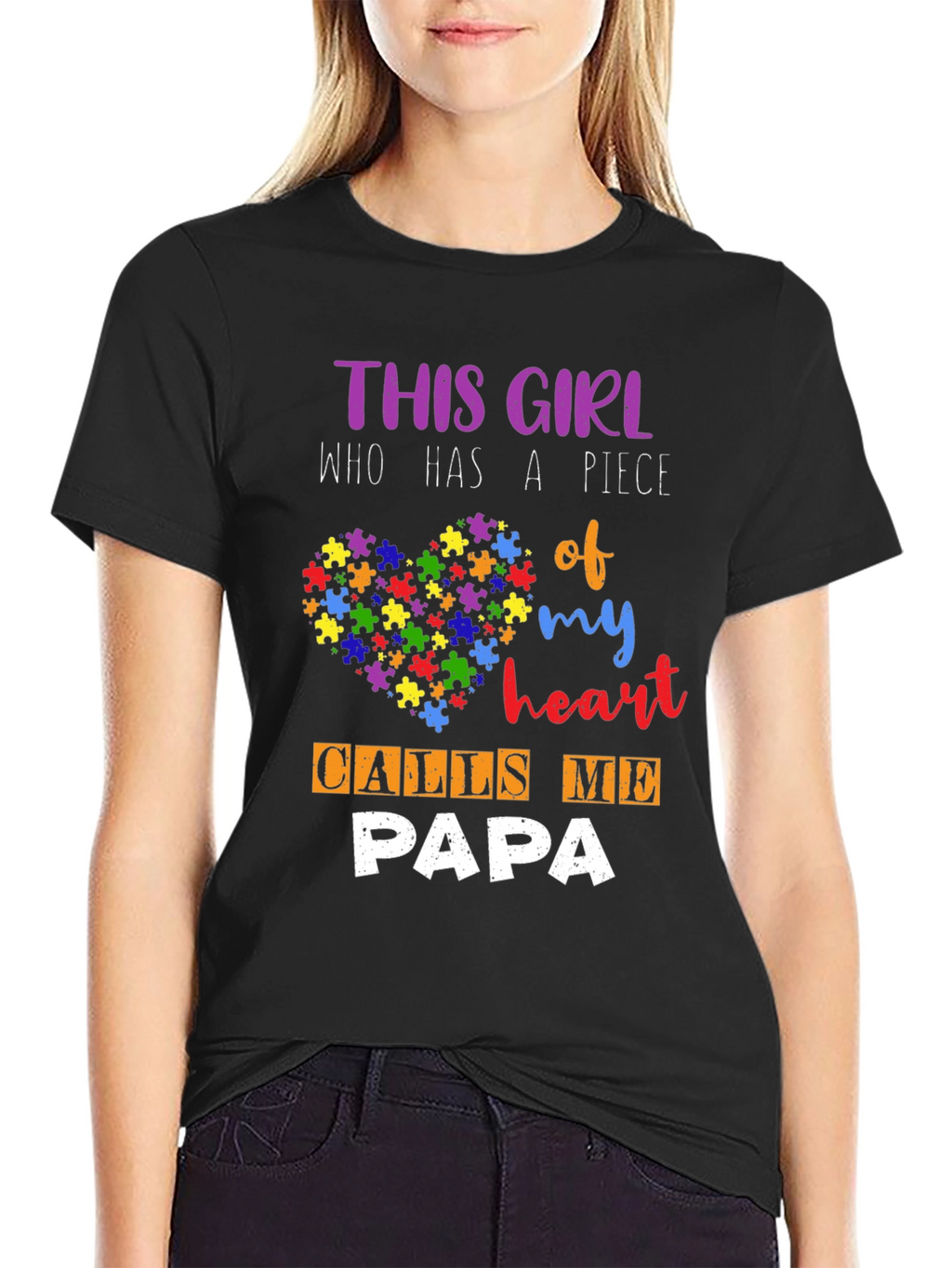 Autism Awareness Papa T-Shirt - Puzzle Heart Design
