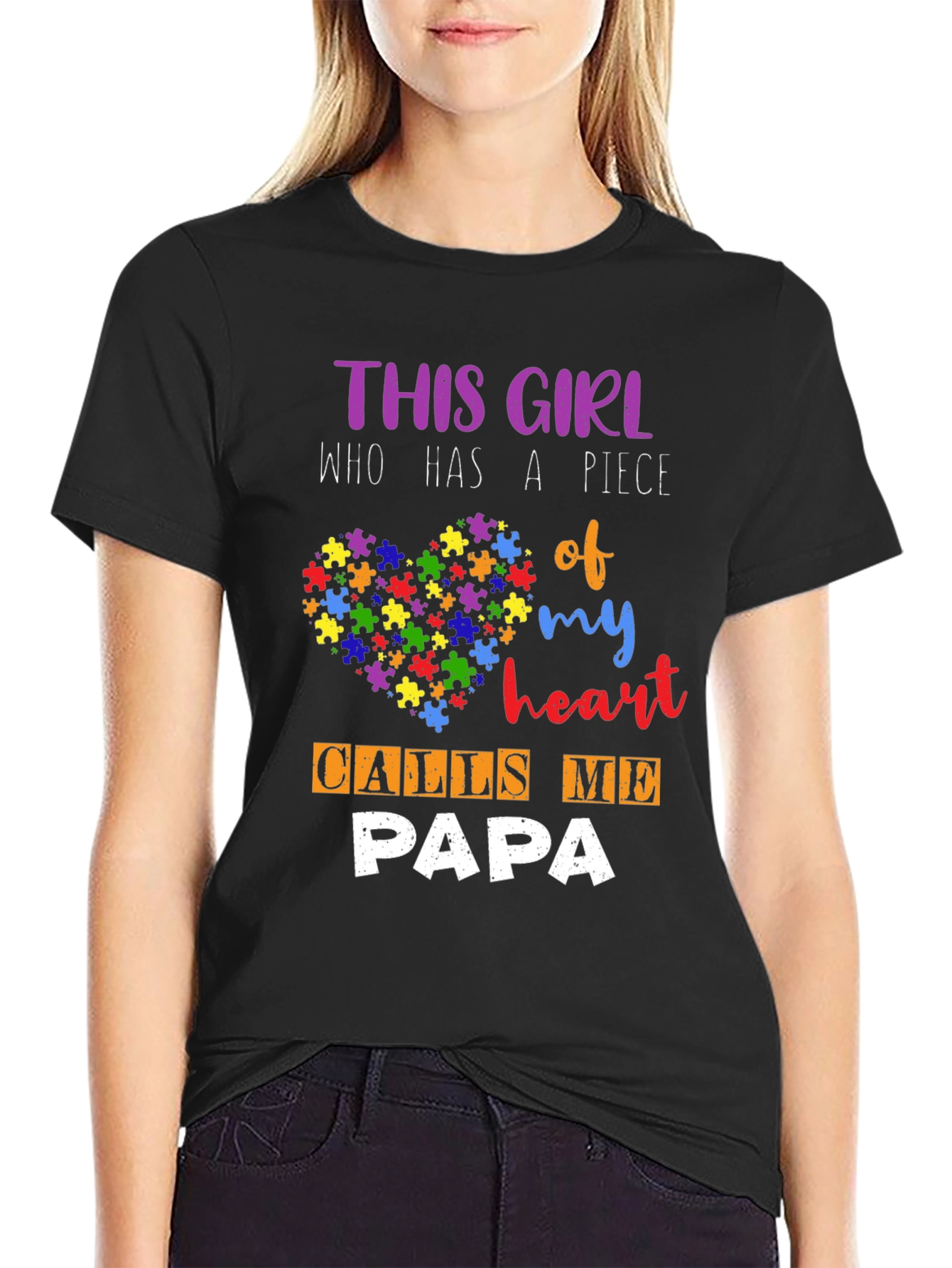 Autism Awareness Papa T-Shirt - Puzzle Heart Design
