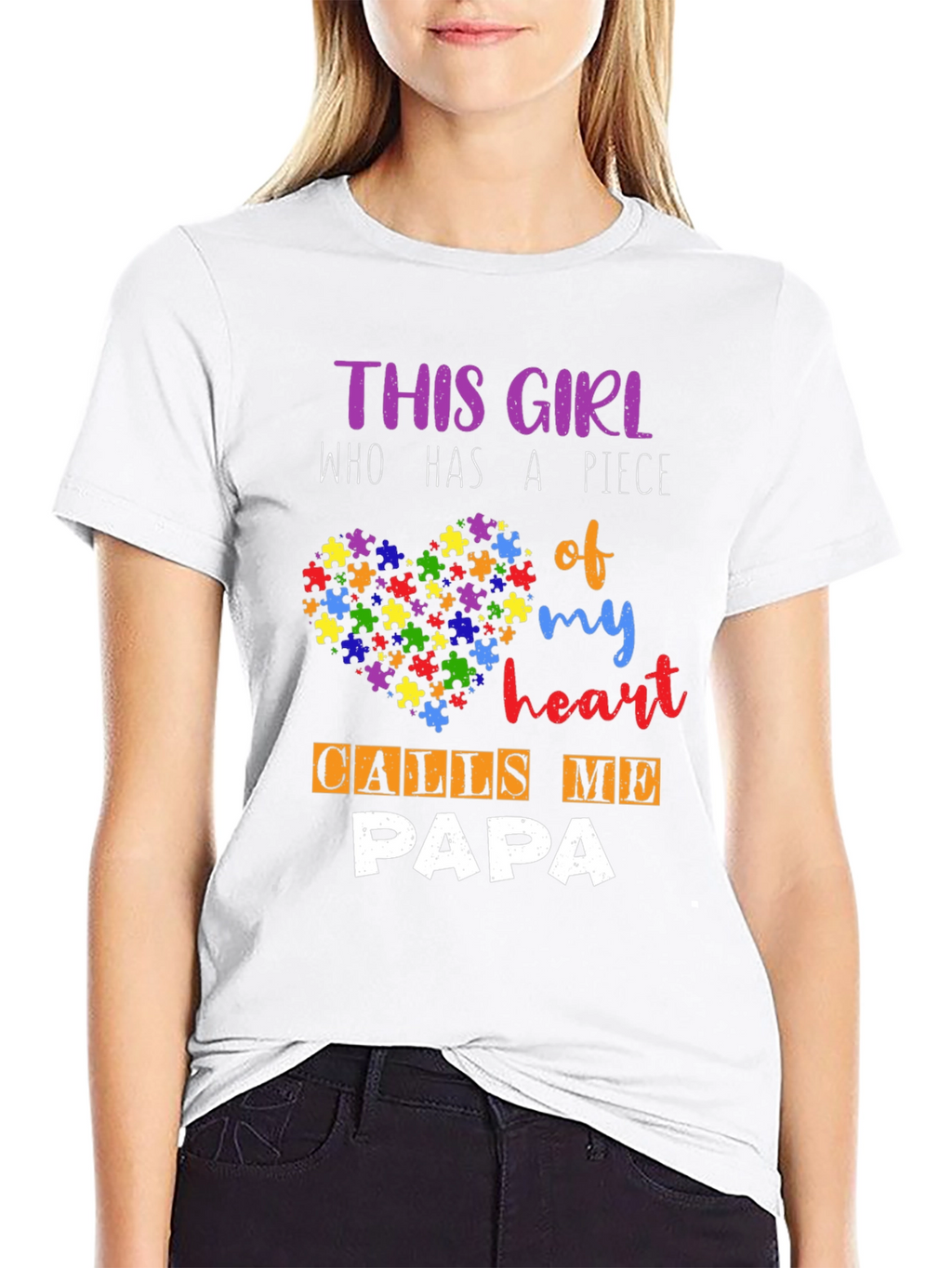 Autism Awareness Papa T-Shirt - Puzzle Heart Design
