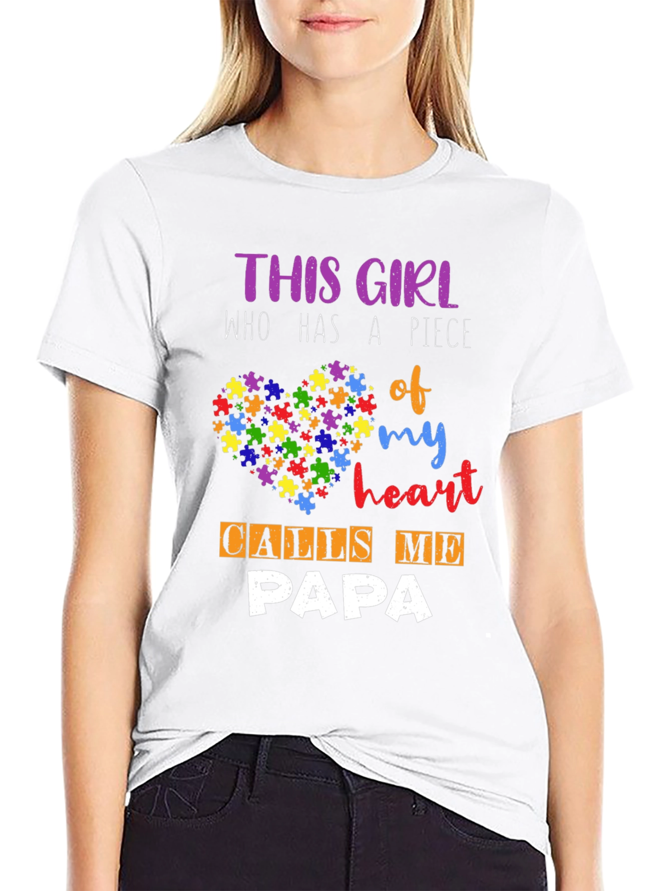 Autism Awareness Papa T-Shirt - Puzzle Heart Design
