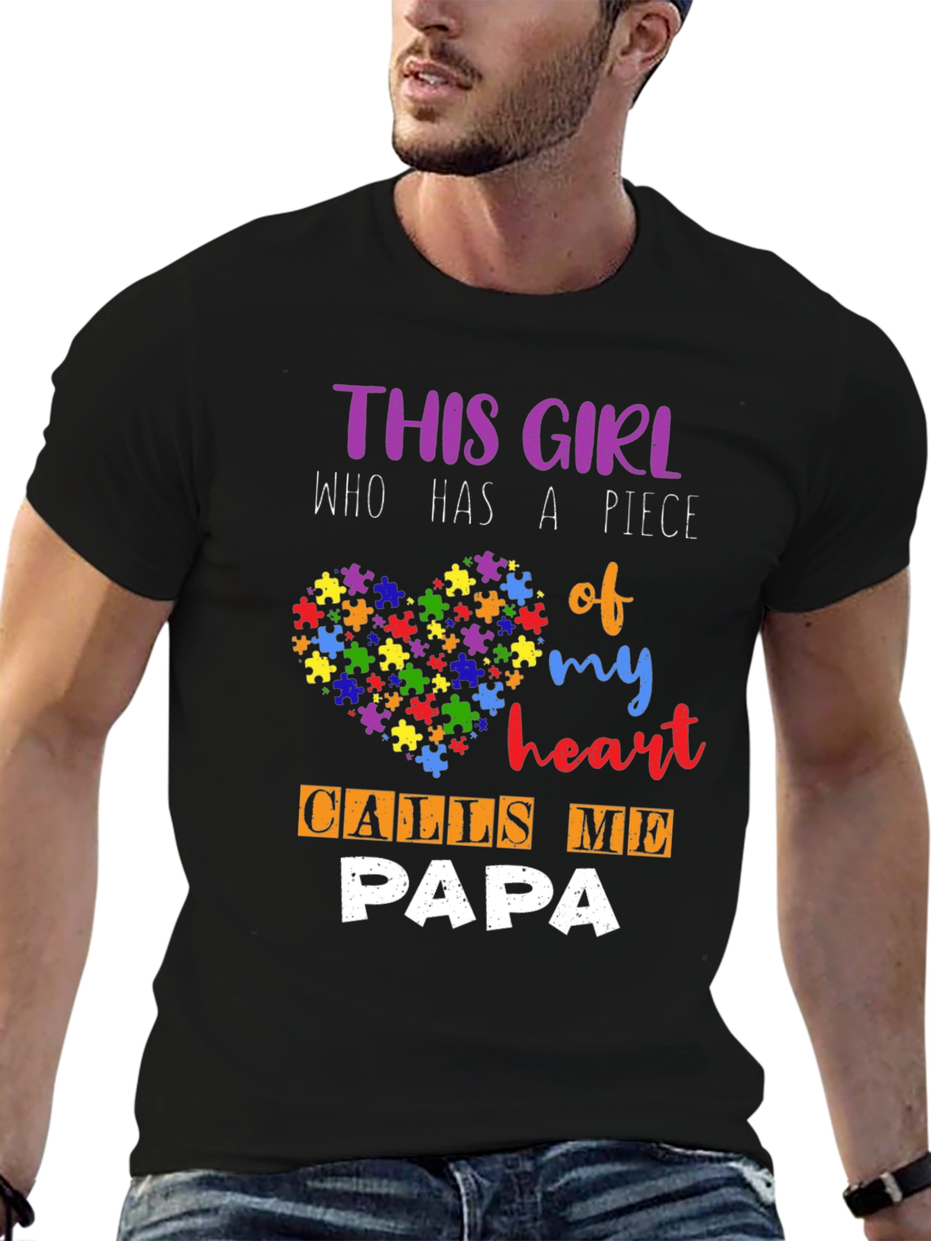 Autism Awareness Papa T-Shirt - Puzzle Heart Design