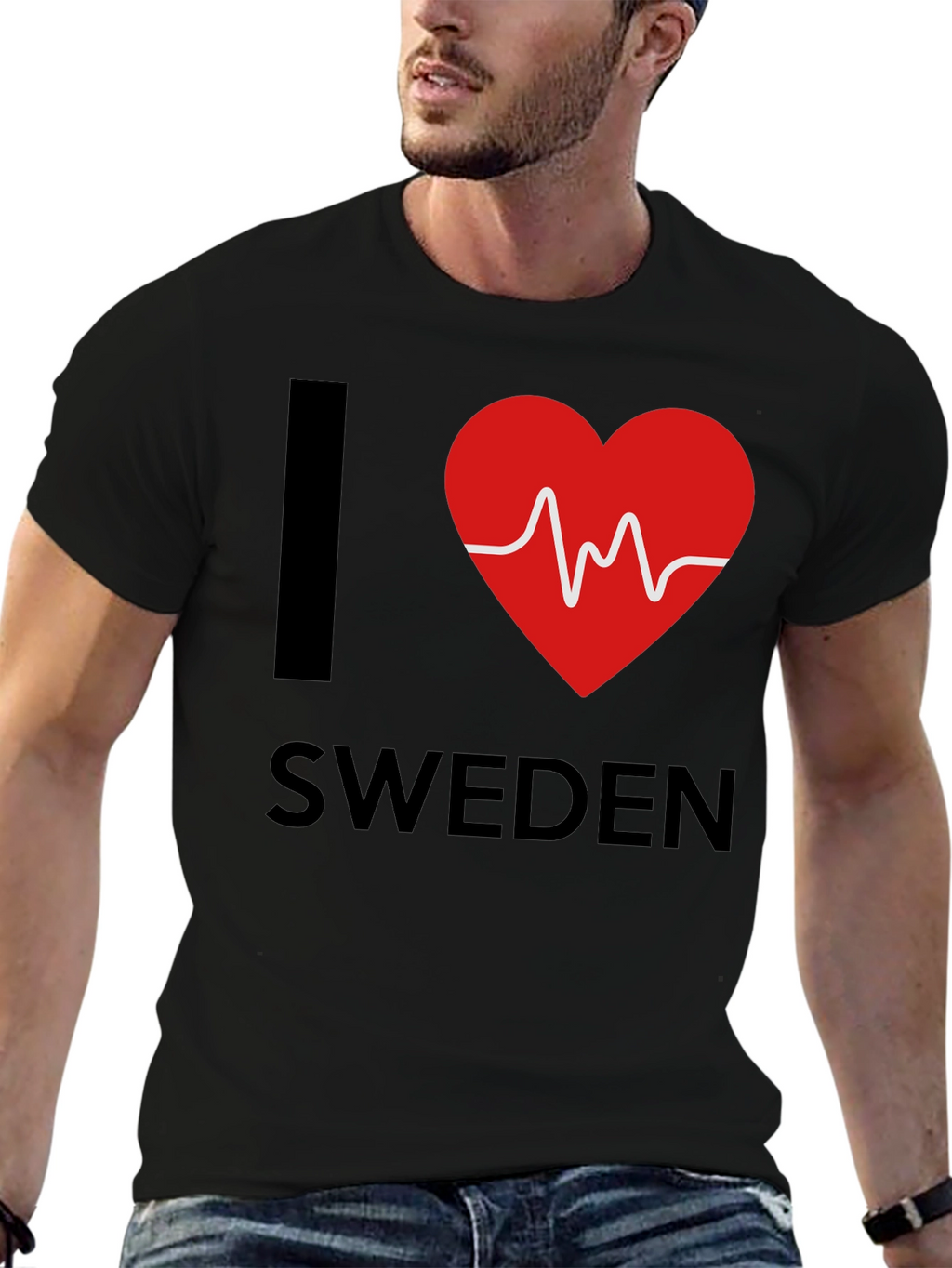 I Love Sweden T-Shirt - Heartbeat Design