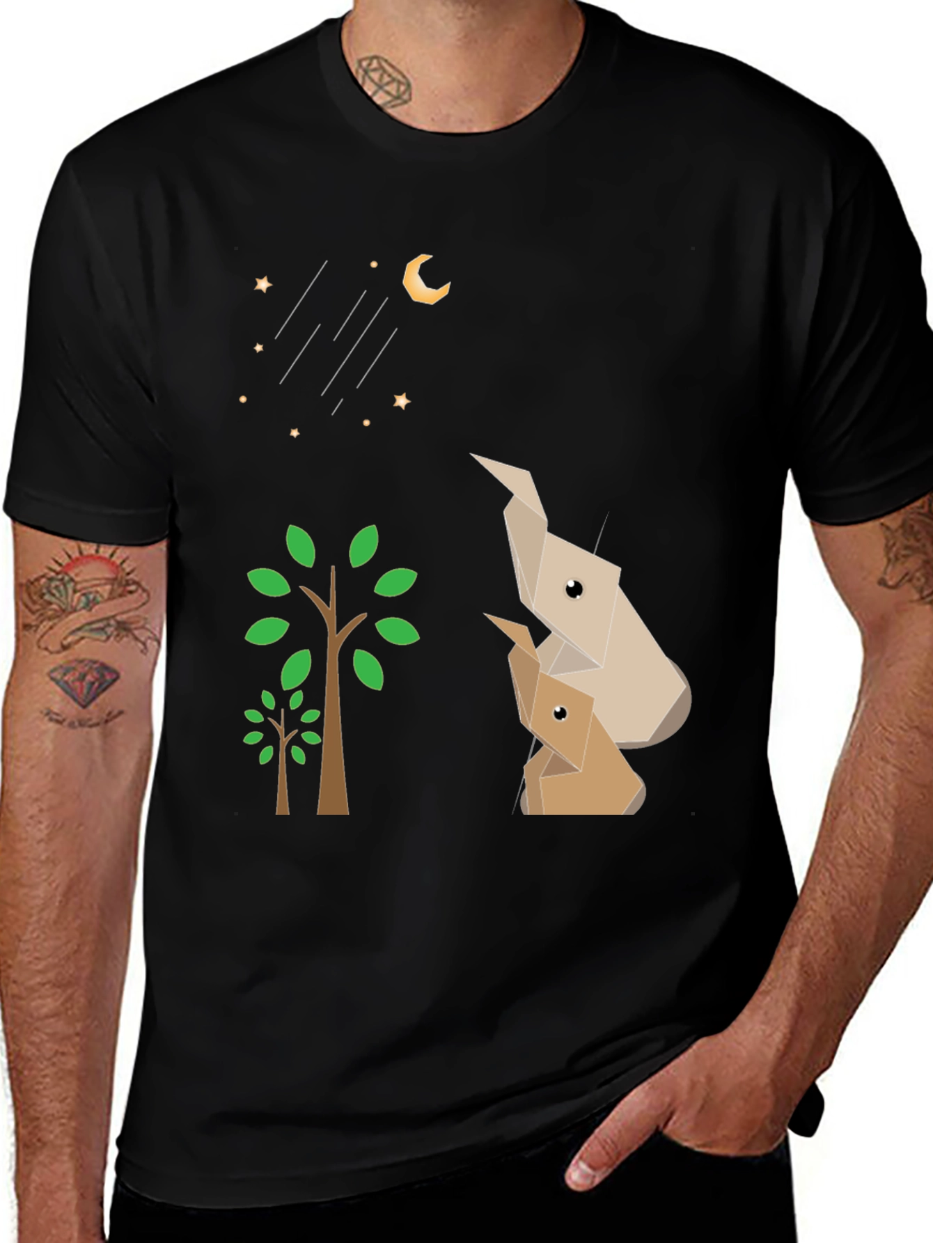 Origami Animals Black Graphic Tee
