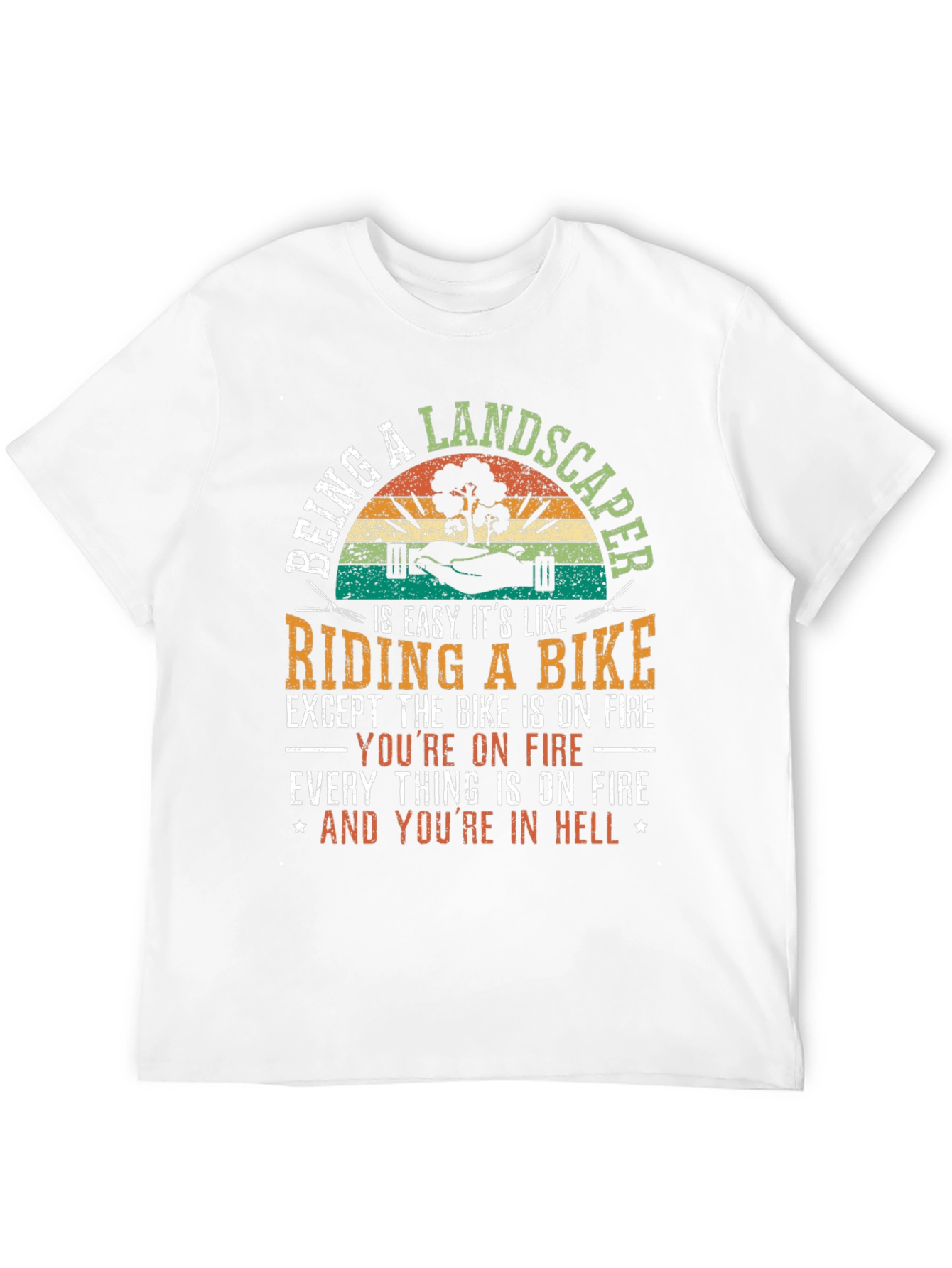 Landscaper Riding a Bike Mens T-Shirt