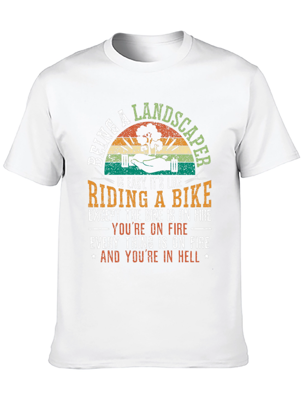 Landscaper Riding a Bike Mens T-Shirt