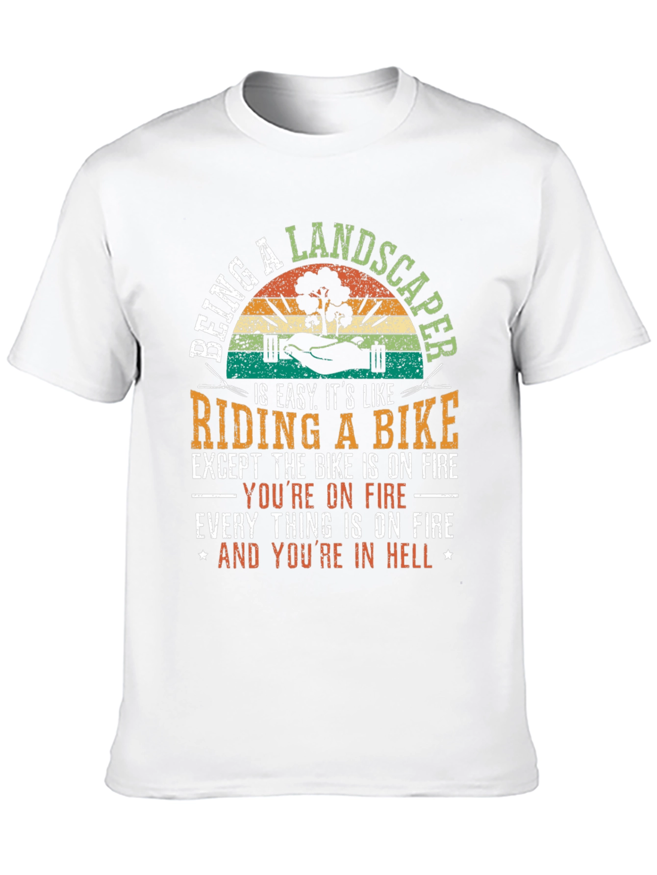 Landscaper Riding a Bike Mens T-Shirt