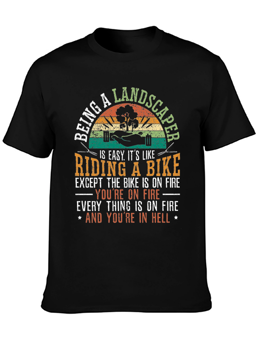 Landscaper Riding a Bike Mens T-Shirt