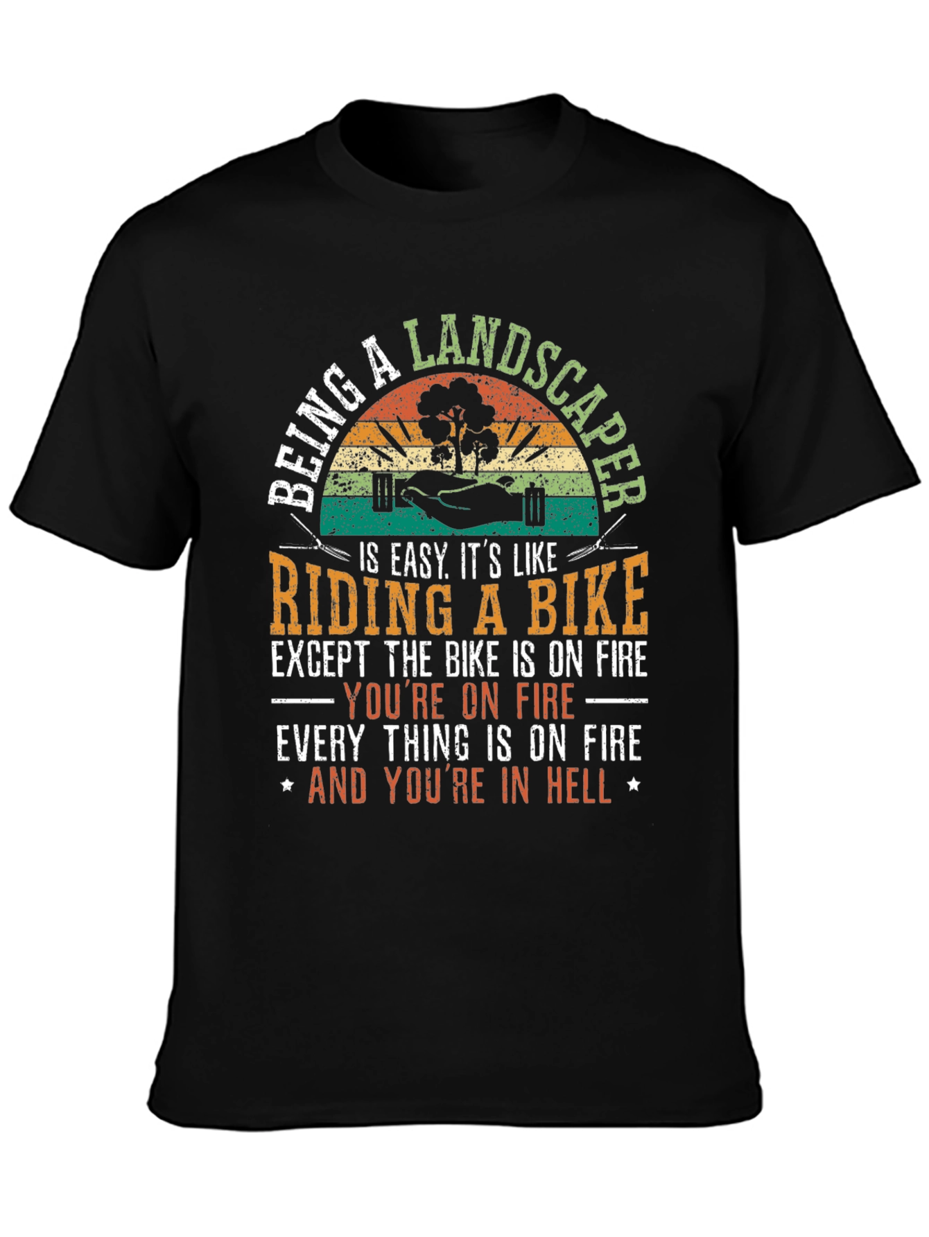 Landscaper Riding a Bike Mens T-Shirt