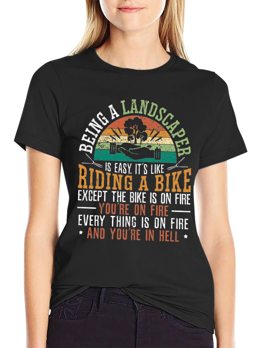Landscaper Riding a Bike Mens T-Shirt