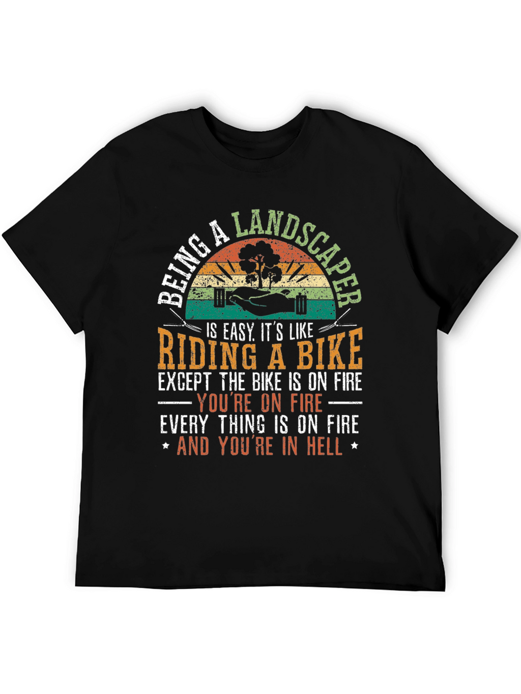 Landscaper Riding a Bike Mens T-Shirt