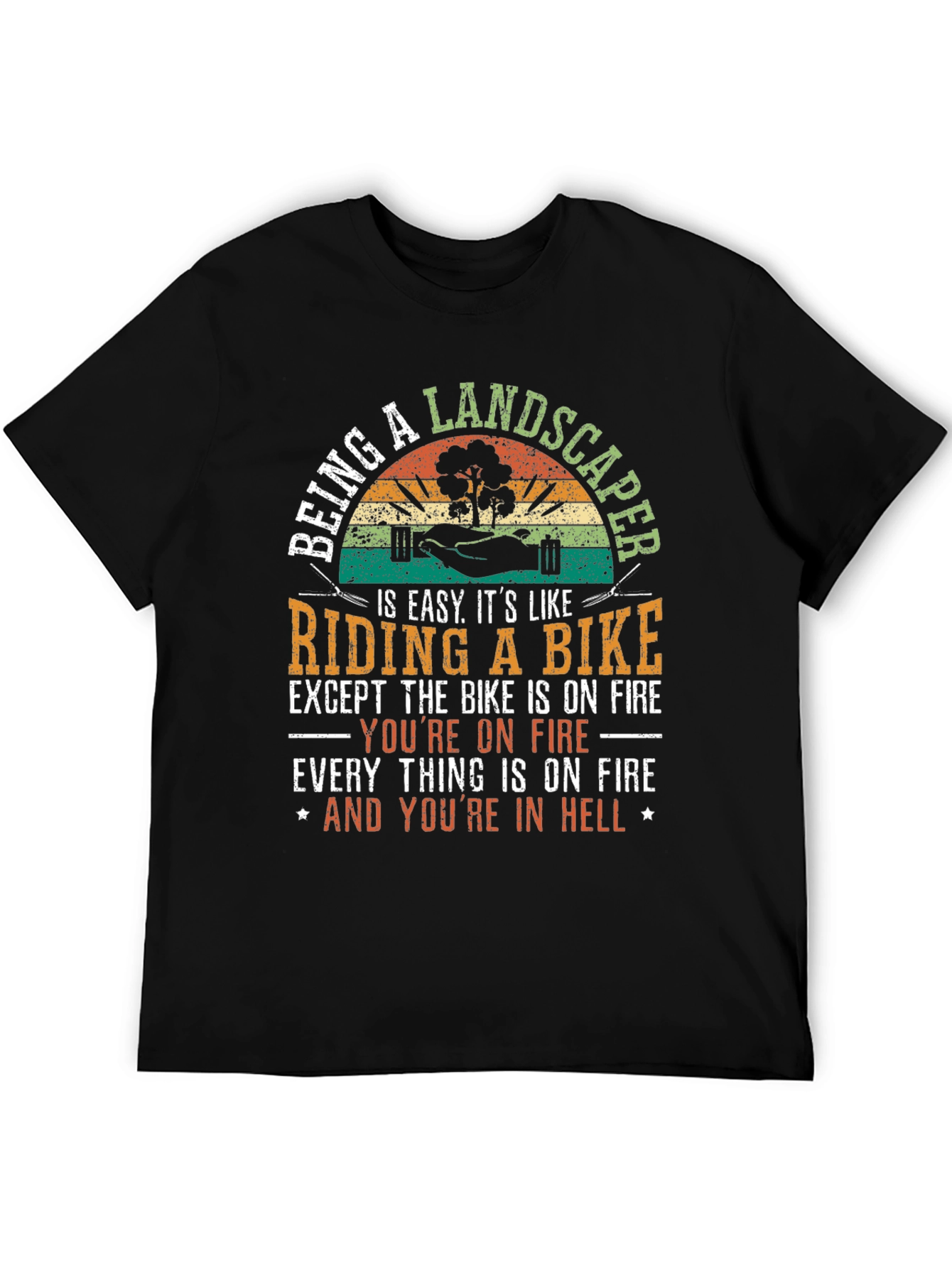 Landscaper Riding a Bike Mens T-Shirt