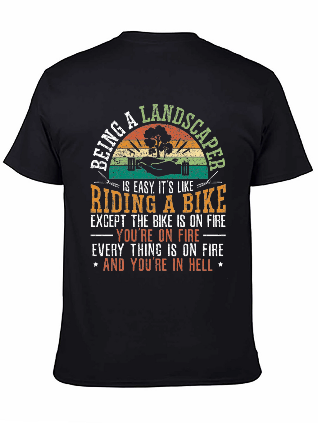 Landscaper Riding a Bike Mens T-Shirt