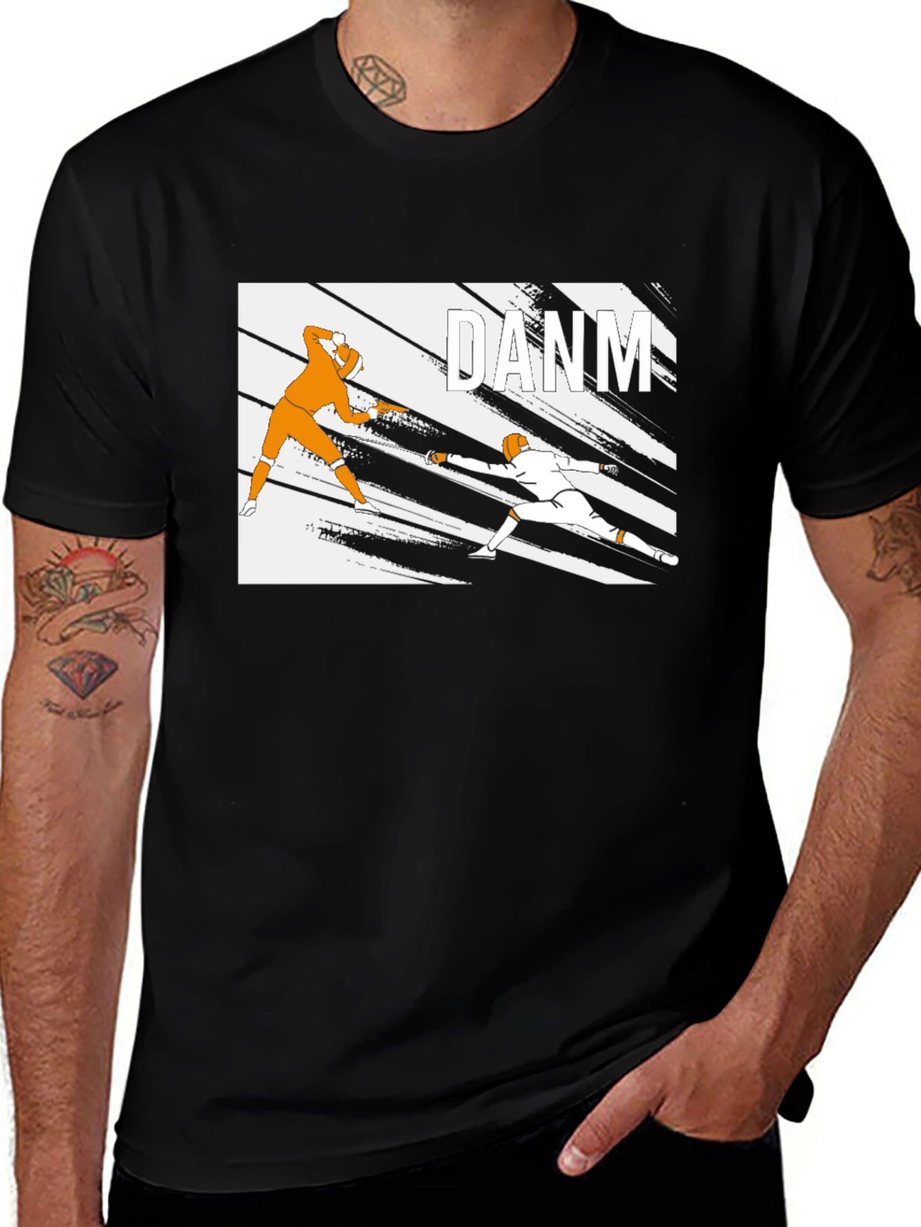 Fencing Graphic Tee - Black Cotton T-Shirt