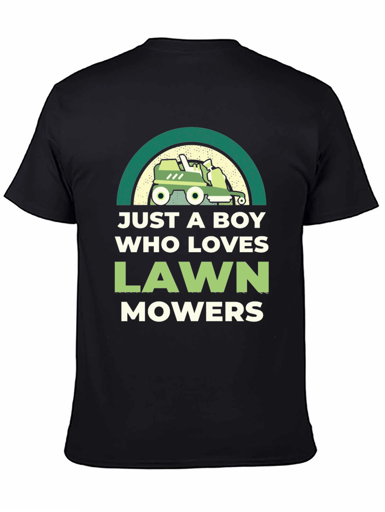 Just A Boy Who Loves Lawn Mowers Black Graphic Tee