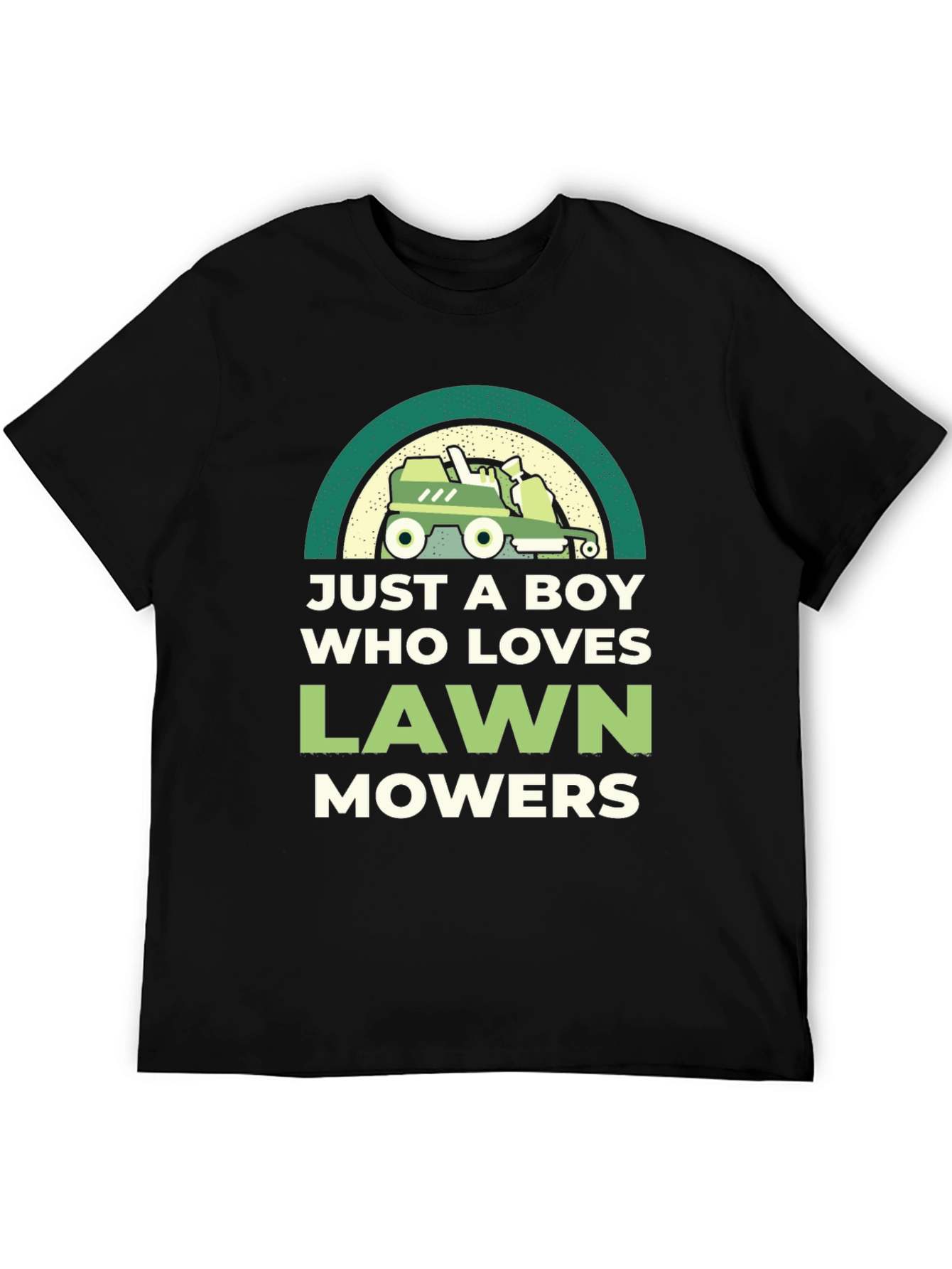 Just A Boy Who Loves Lawn Mowers Black Graphic Tee