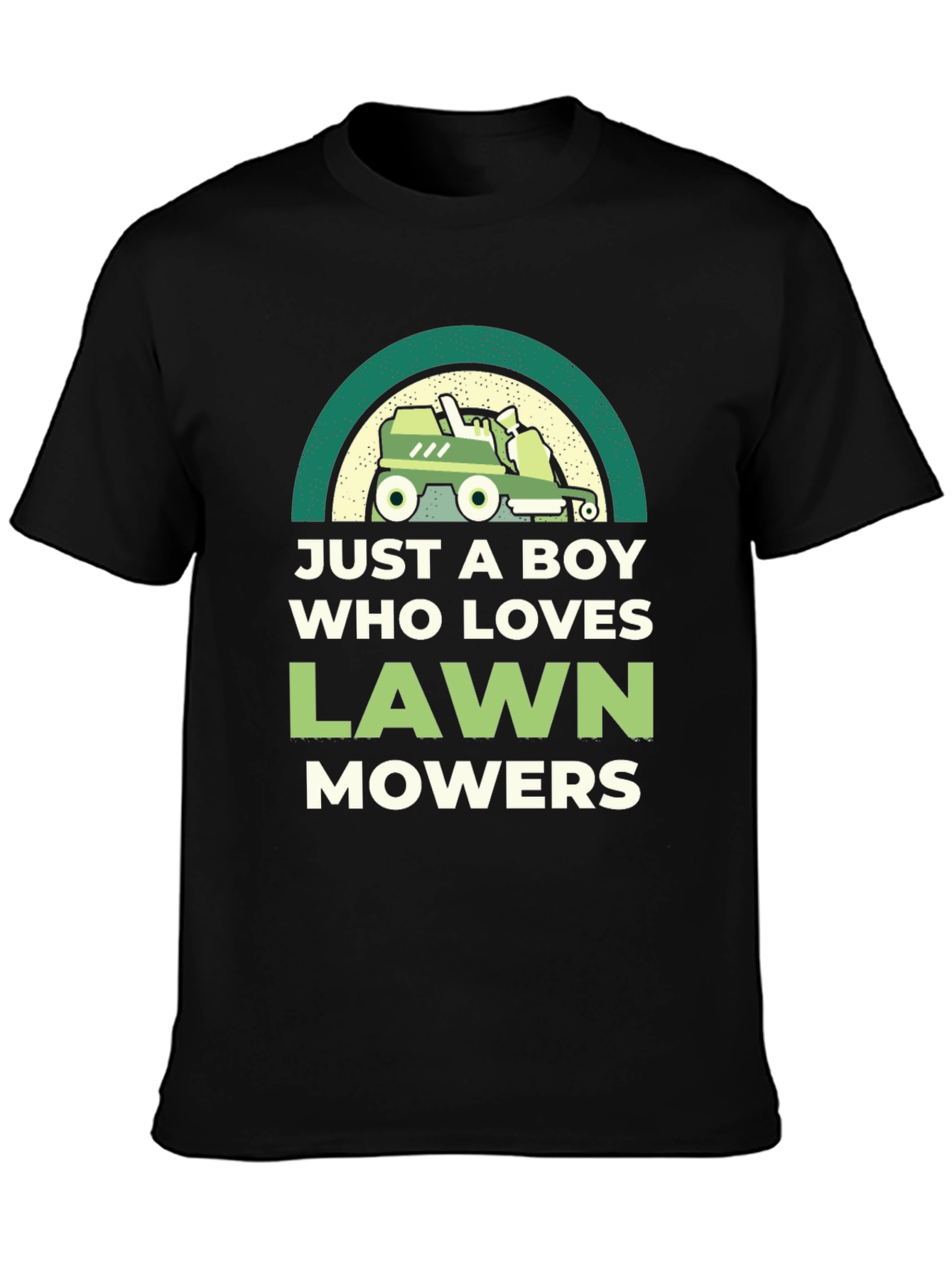 Just A Boy Who Loves Lawn Mowers Black Graphic Tee