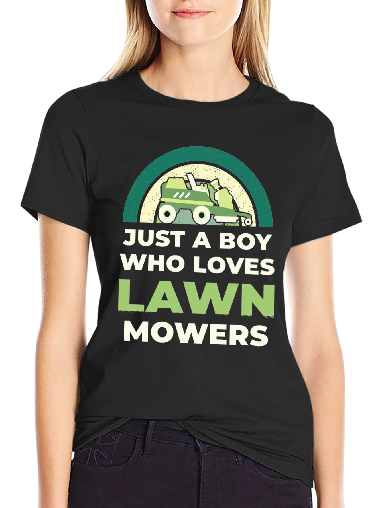 Just A Boy Who Loves Lawn Mowers Black Graphic Tee