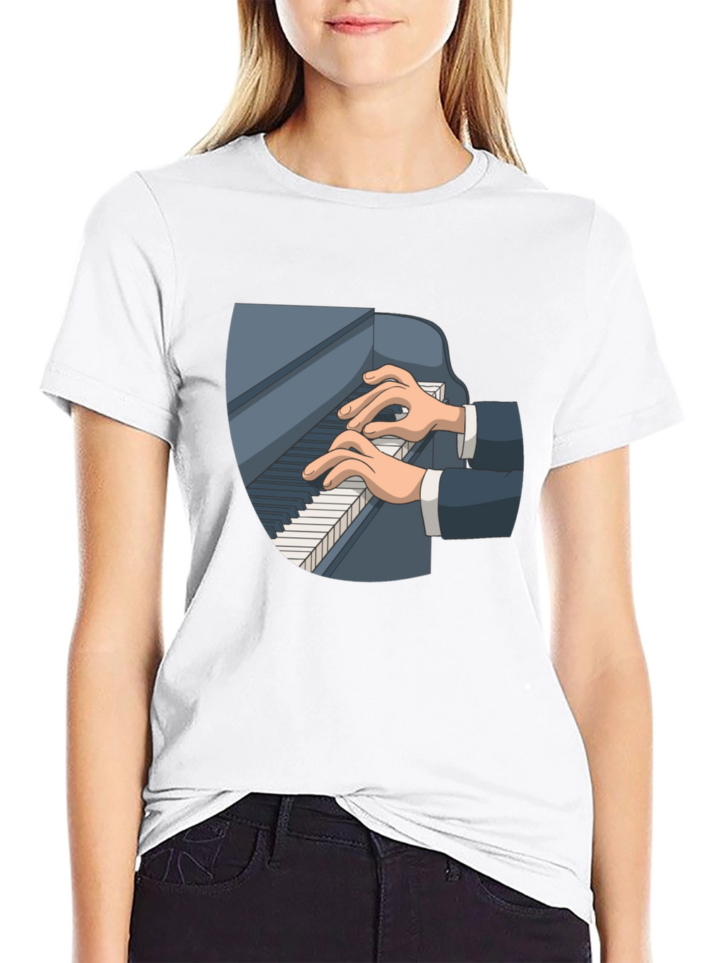 Piano Player Graphic Tee - Classic Black Cotton T-Shirt