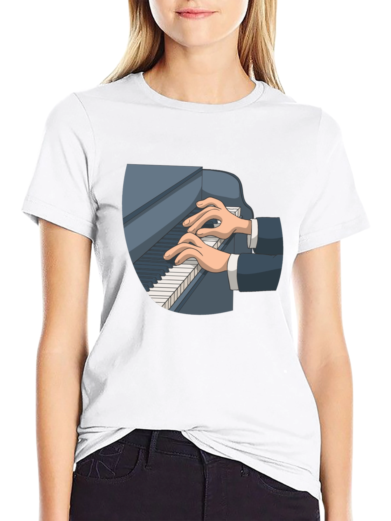 Piano Player Graphic Tee - Classic Black Cotton T-Shirt