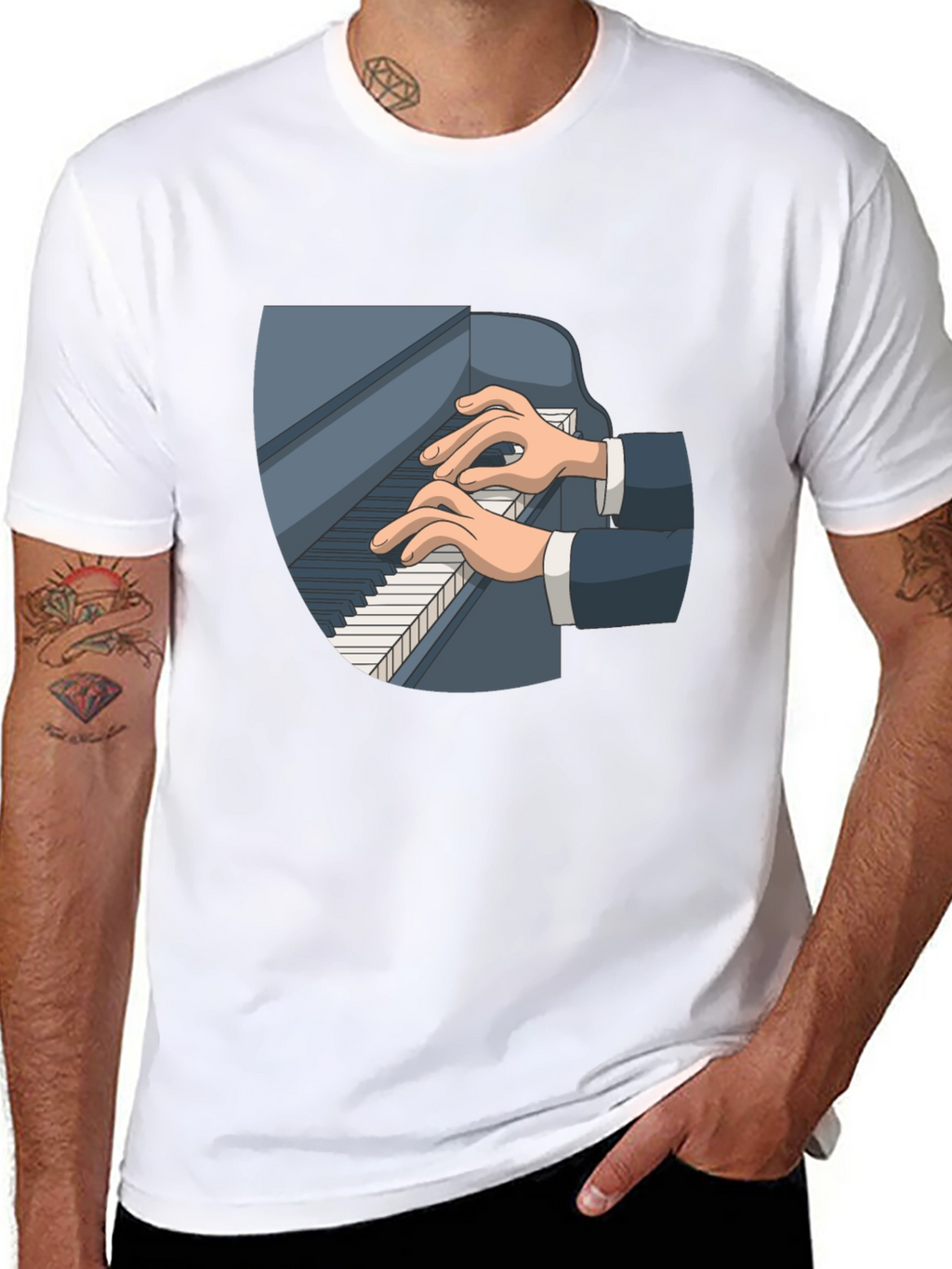 Piano Player Graphic Tee - Classic Black Cotton T-Shirt
