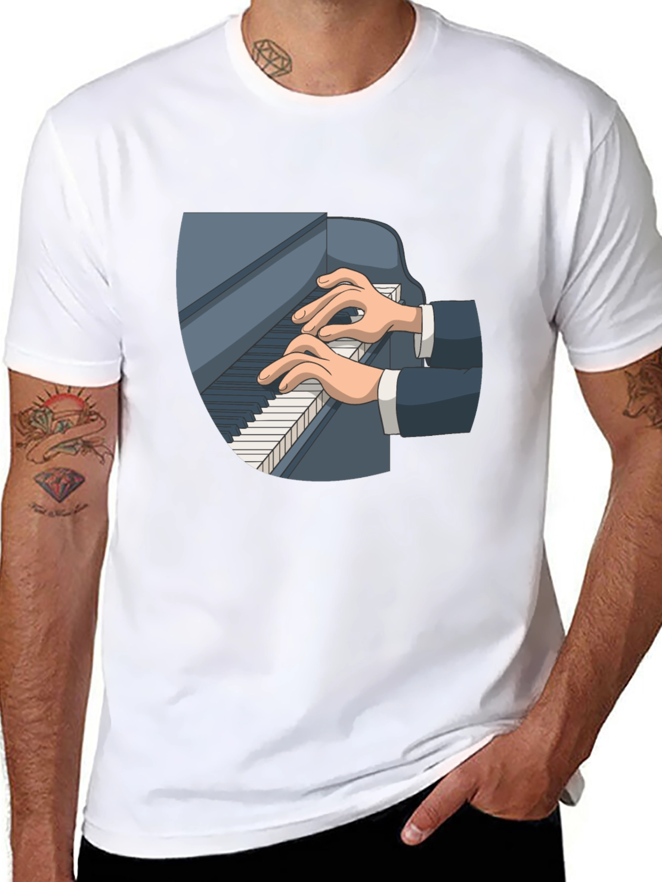 Piano Player Graphic Tee - Classic Black Cotton T-Shirt