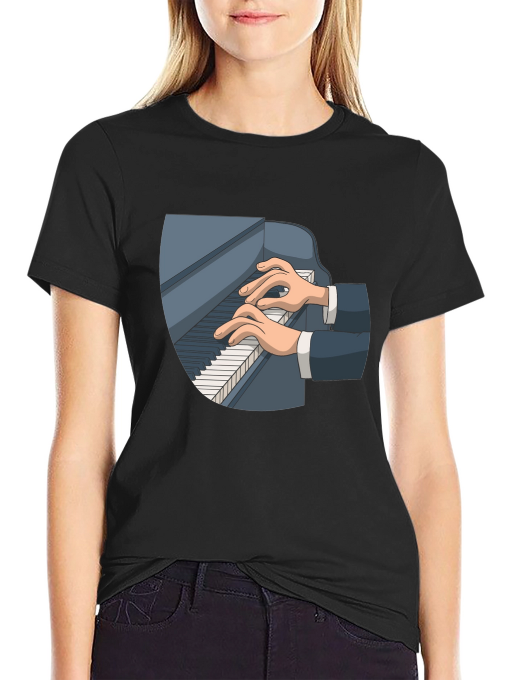 Piano Player Graphic Tee - Classic Black Cotton T-Shirt