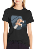 Piano Player Graphic Tee - Classic Black Cotton T-Shirt