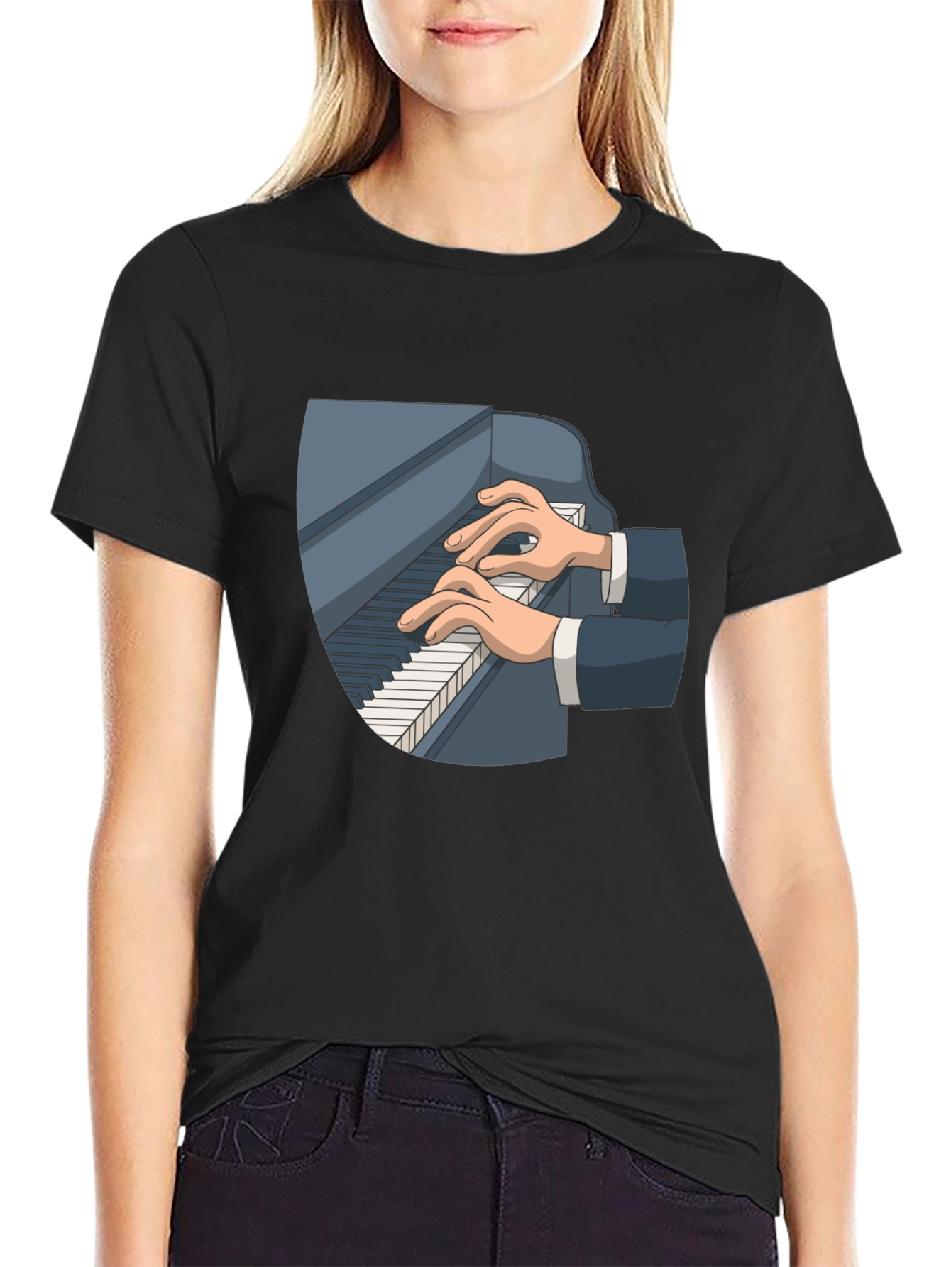 Piano Player Graphic Tee - Classic Black Cotton T-Shirt