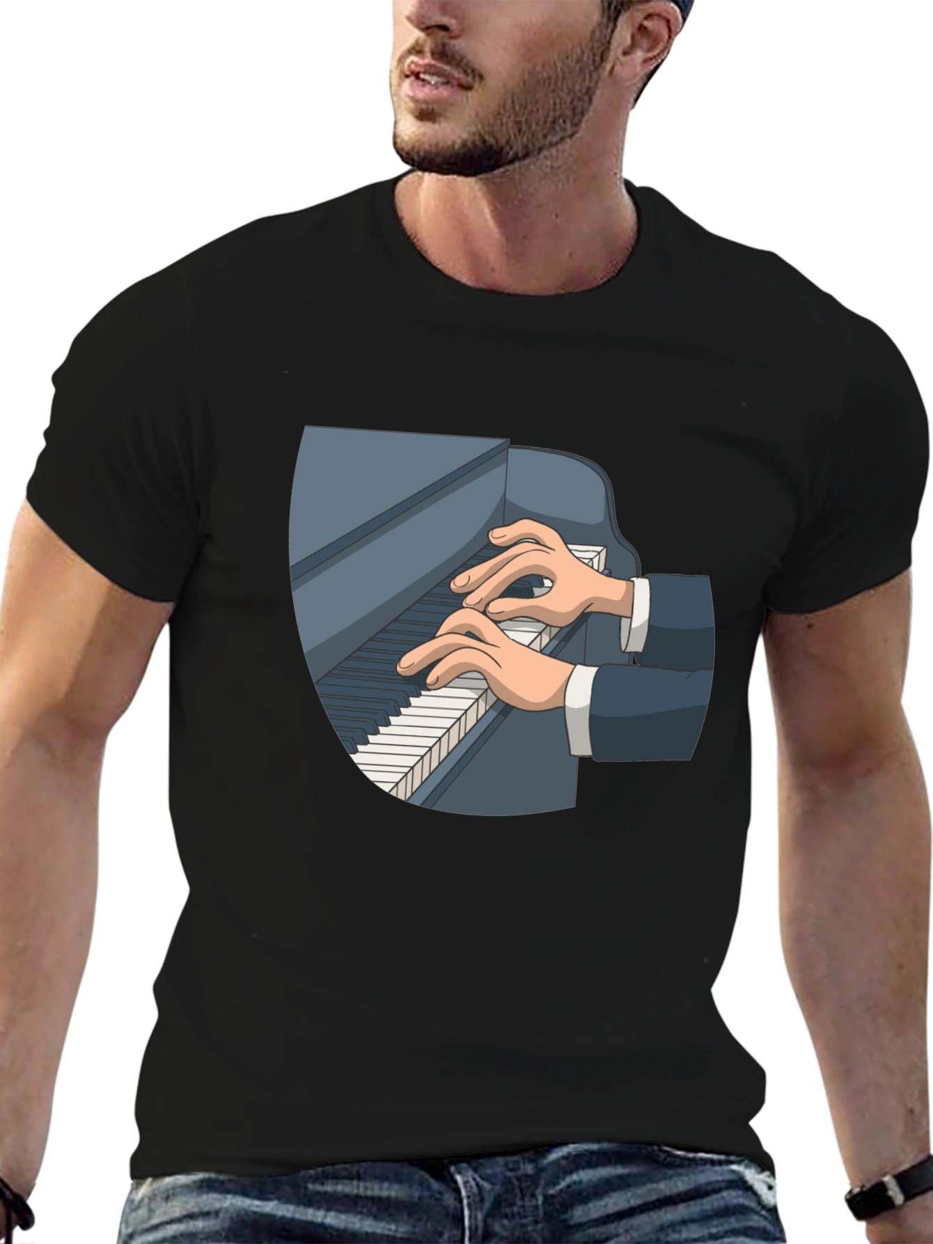 Piano Player Graphic Tee - Classic Black Cotton T-Shirt