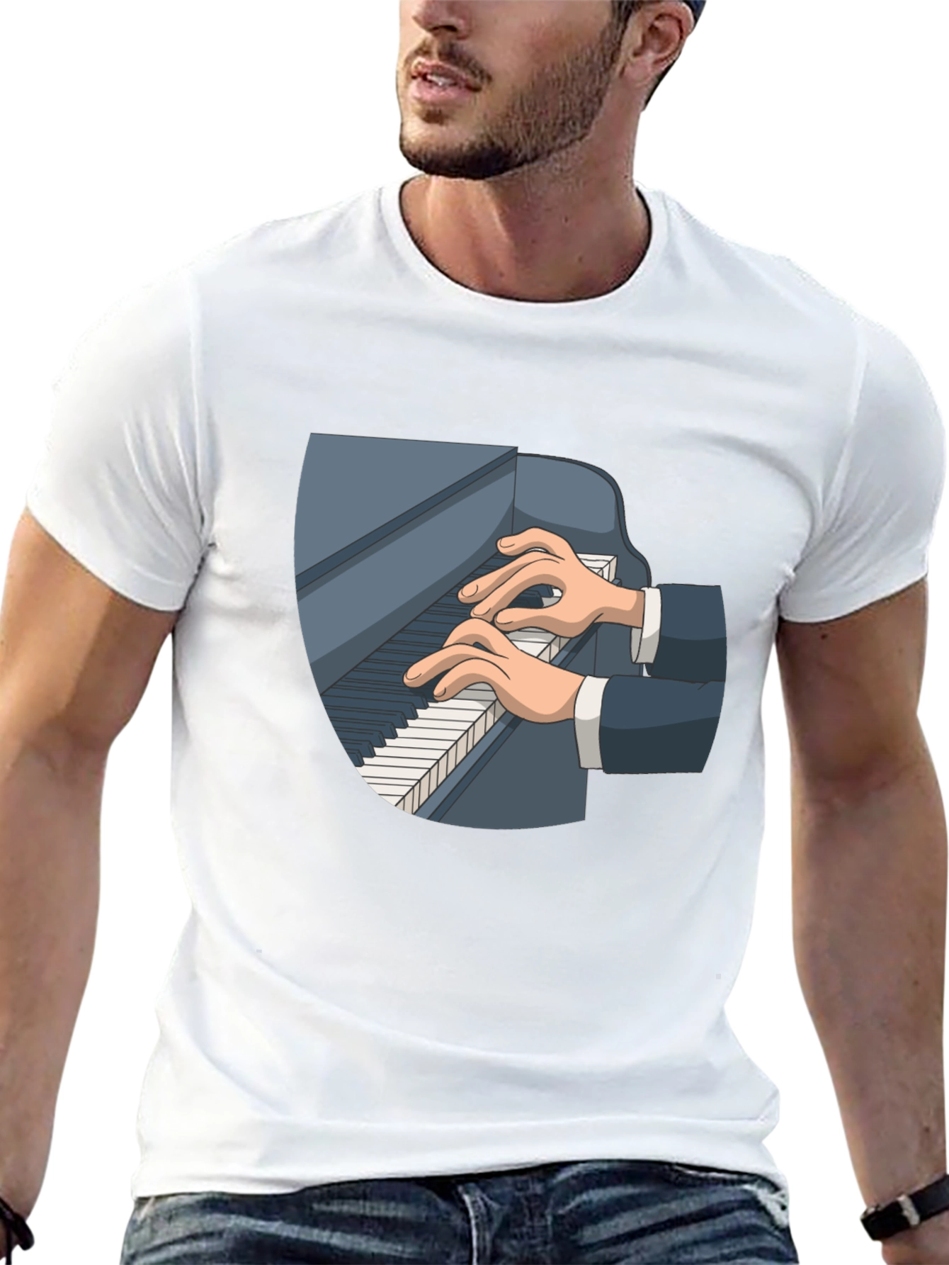 Piano Player Graphic Tee - Classic Black Cotton T-Shirt