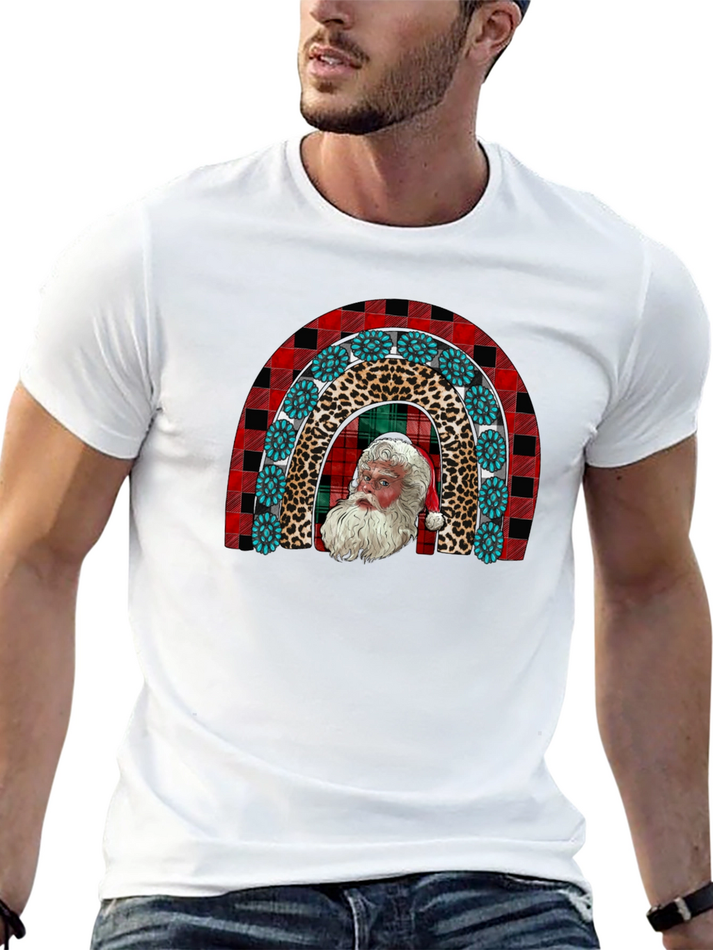 Santa Rainbow Graphic Tee - Holiday Cheer
