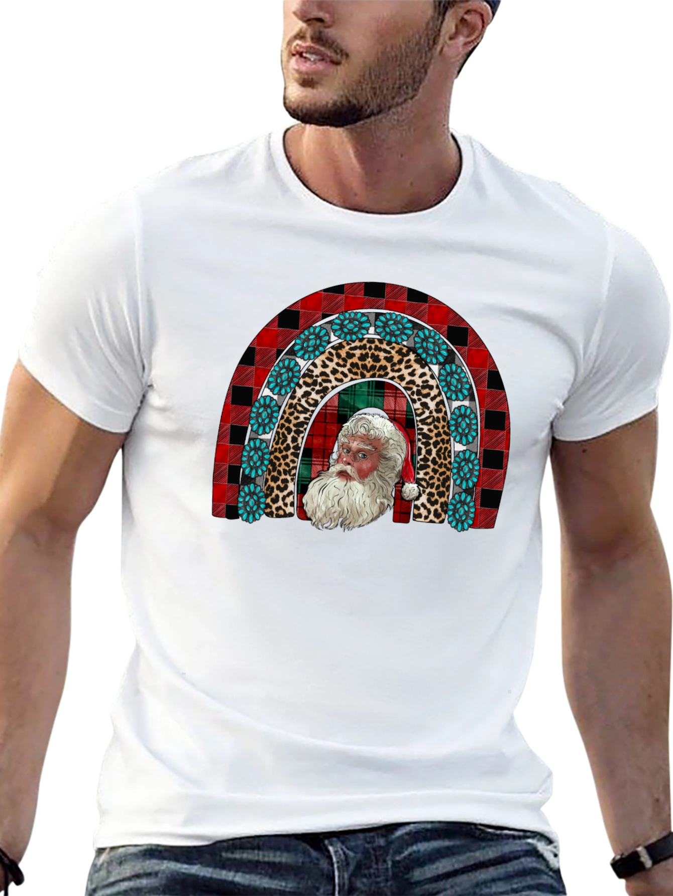 Santa Rainbow Graphic Tee - Holiday Cheer