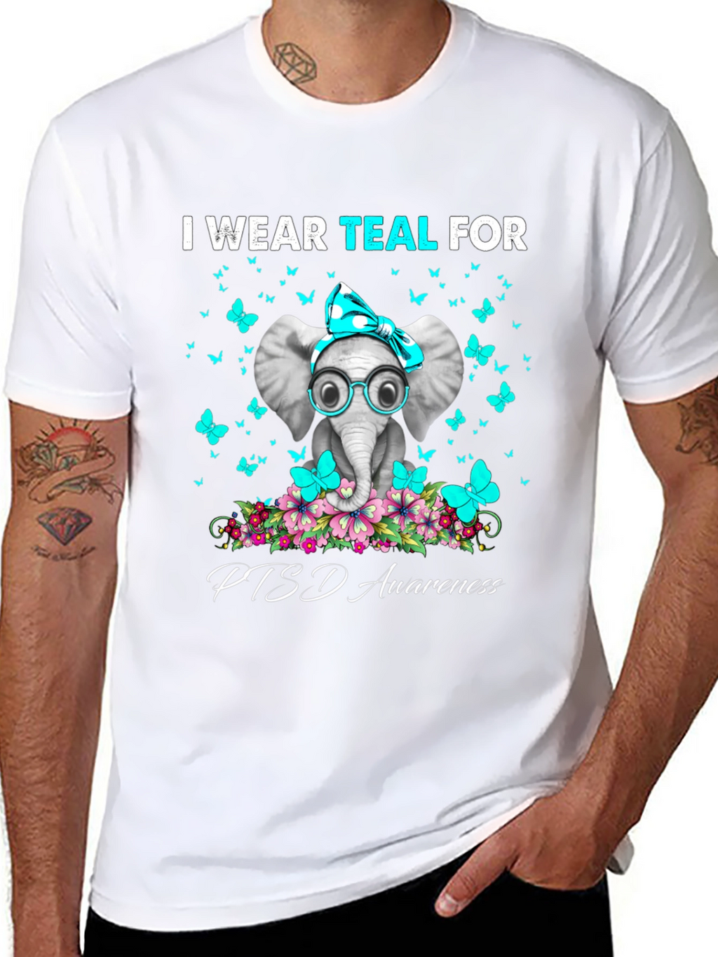 Teal PTSD Awareness Elephant T-Shirt