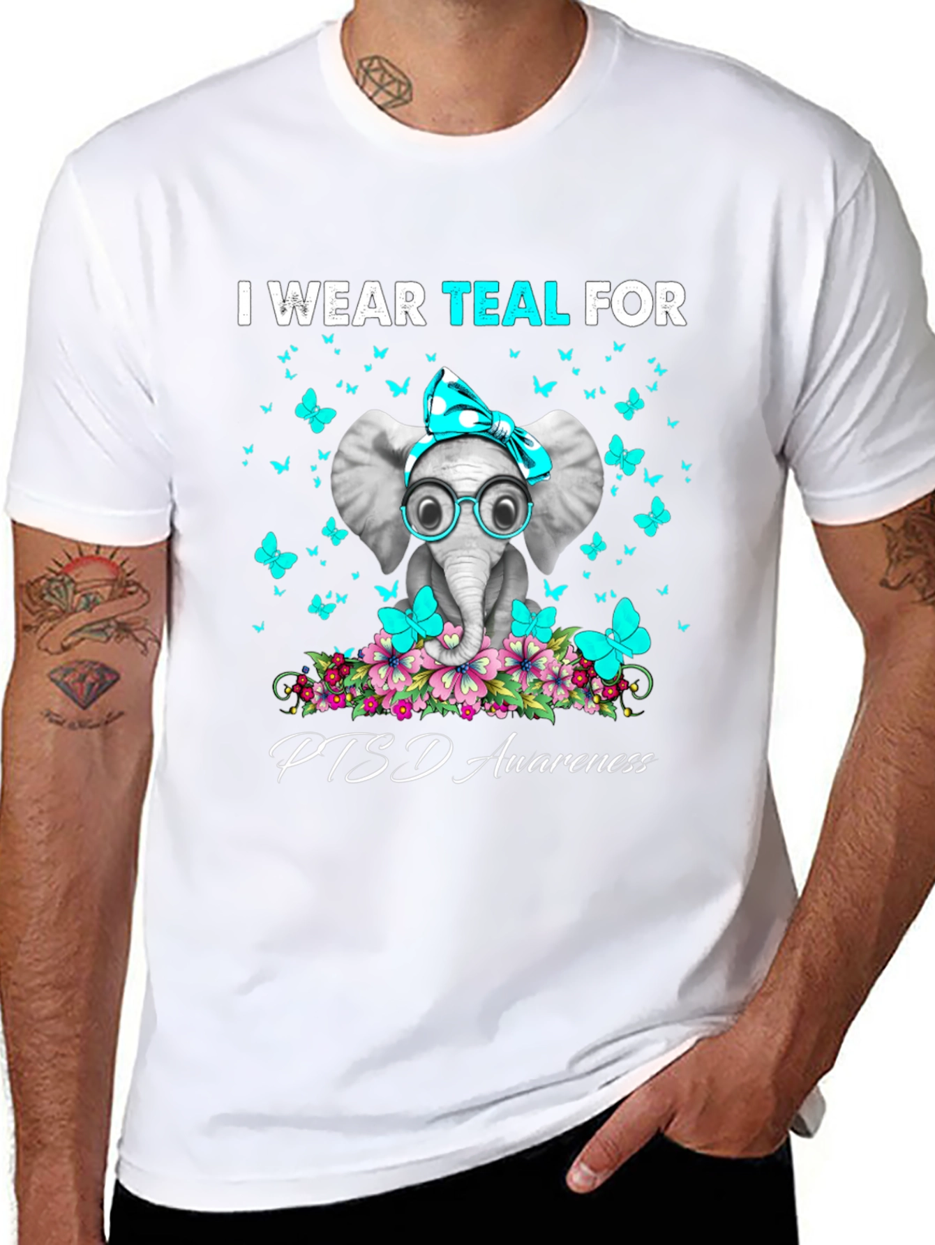 Teal PTSD Awareness Elephant T-Shirt