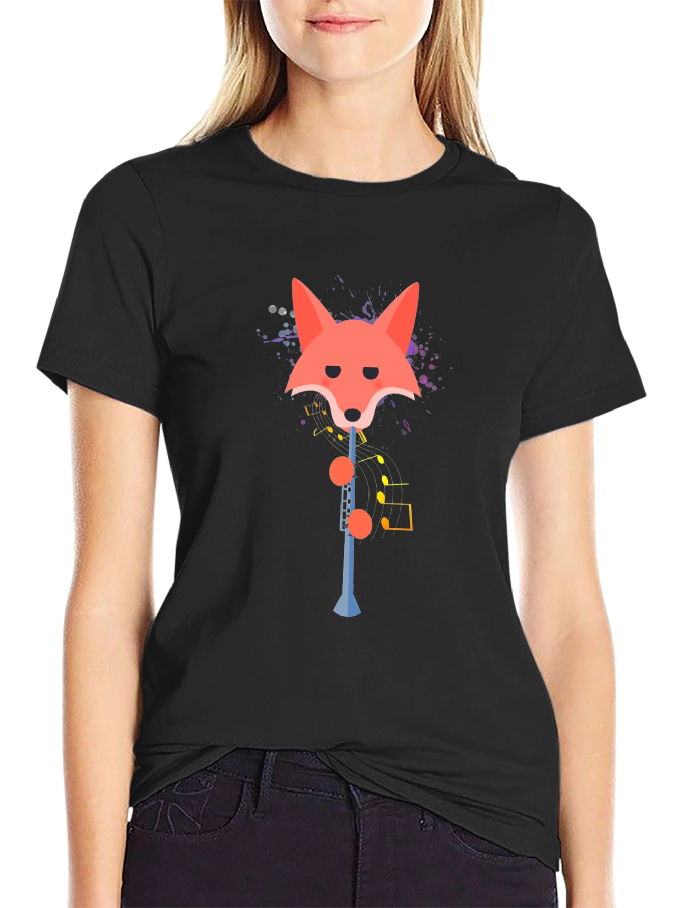 Fox Clarinet Player Graphic Tee - Quirky Music Shirt