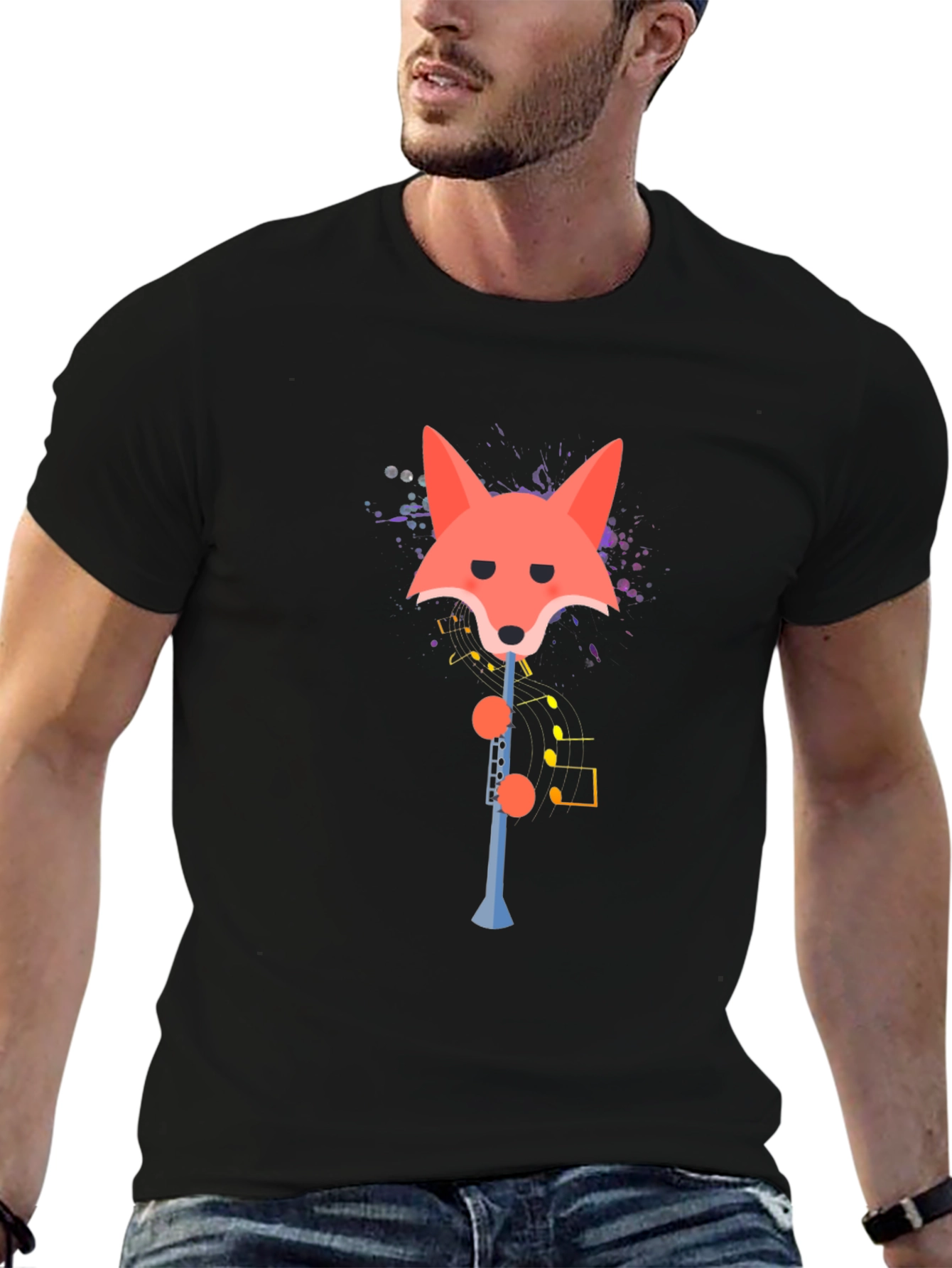 Fox Clarinet Player Graphic Tee - Quirky Music Shirt